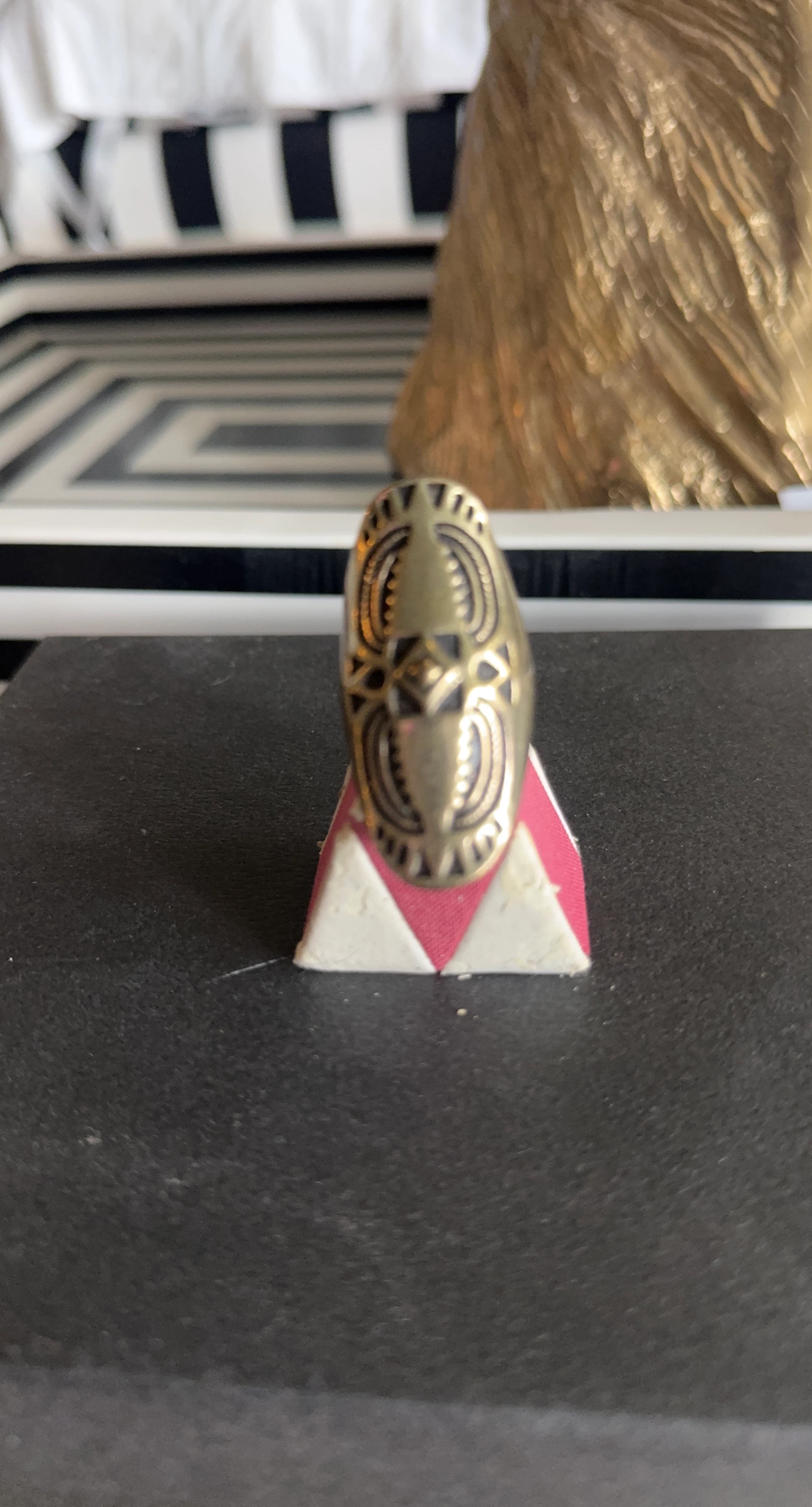 Gold Tribal Pattern Shield Ring