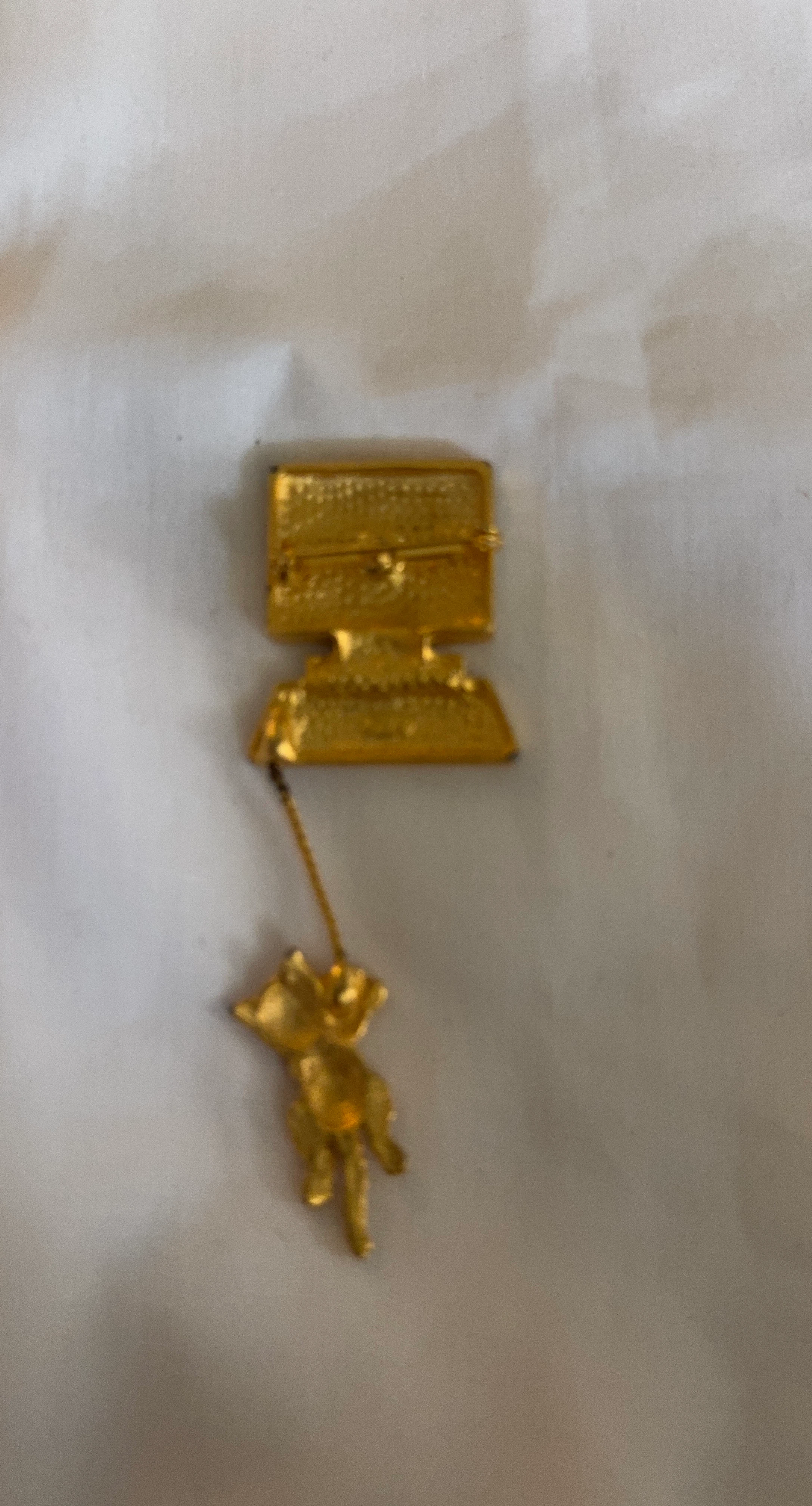 Gold Computer and Cat Pin