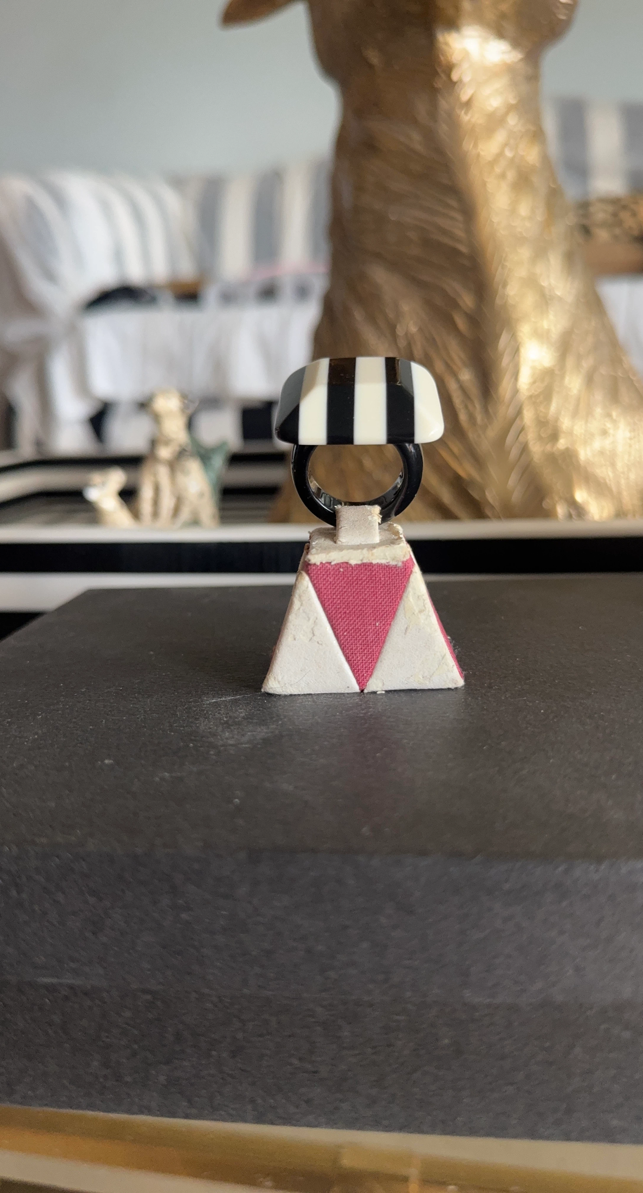 Black and White Striped Resin Ring