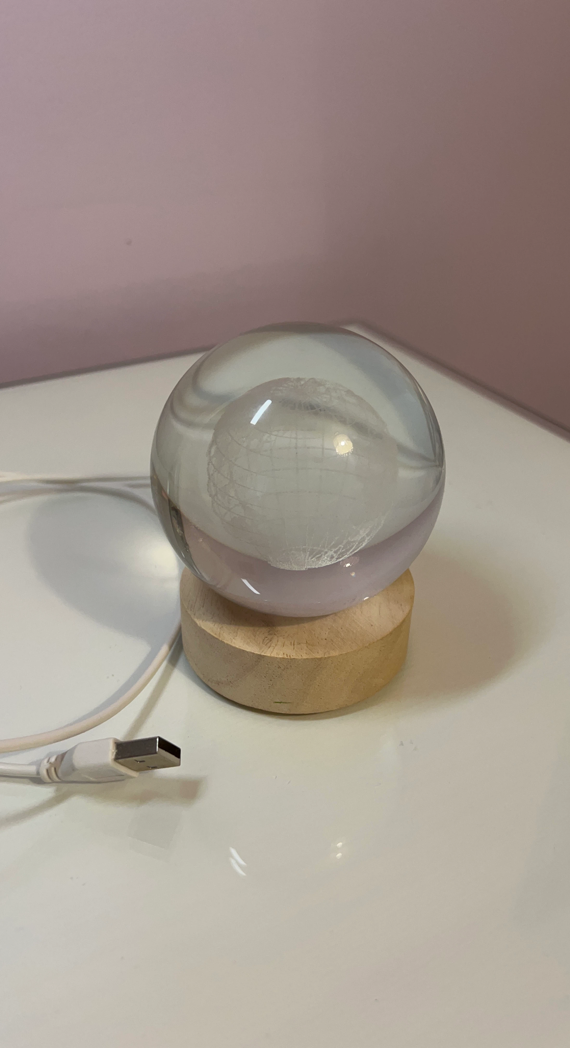 Glass Orb Light with Wooden Base