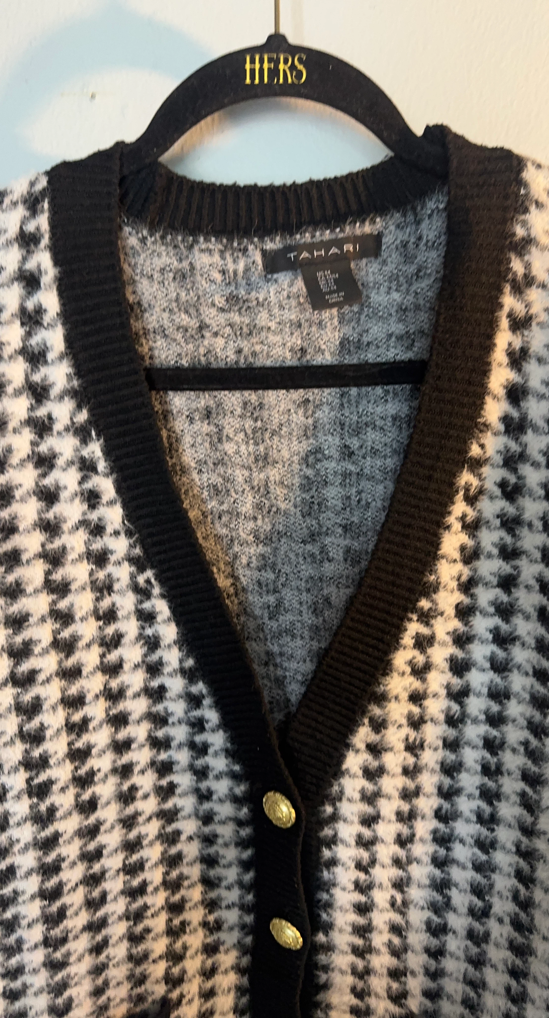 Tahari Houndstooth Cardigan Sweater Size M