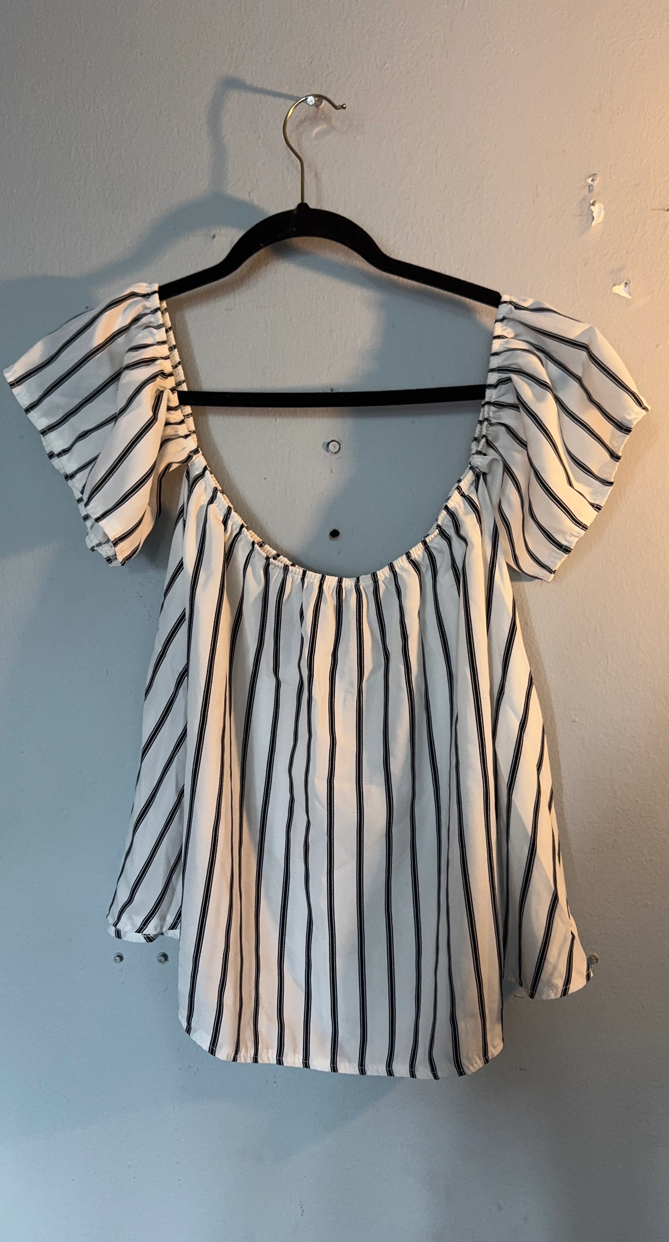 White and Black Striped Off the Shoulder Blouse