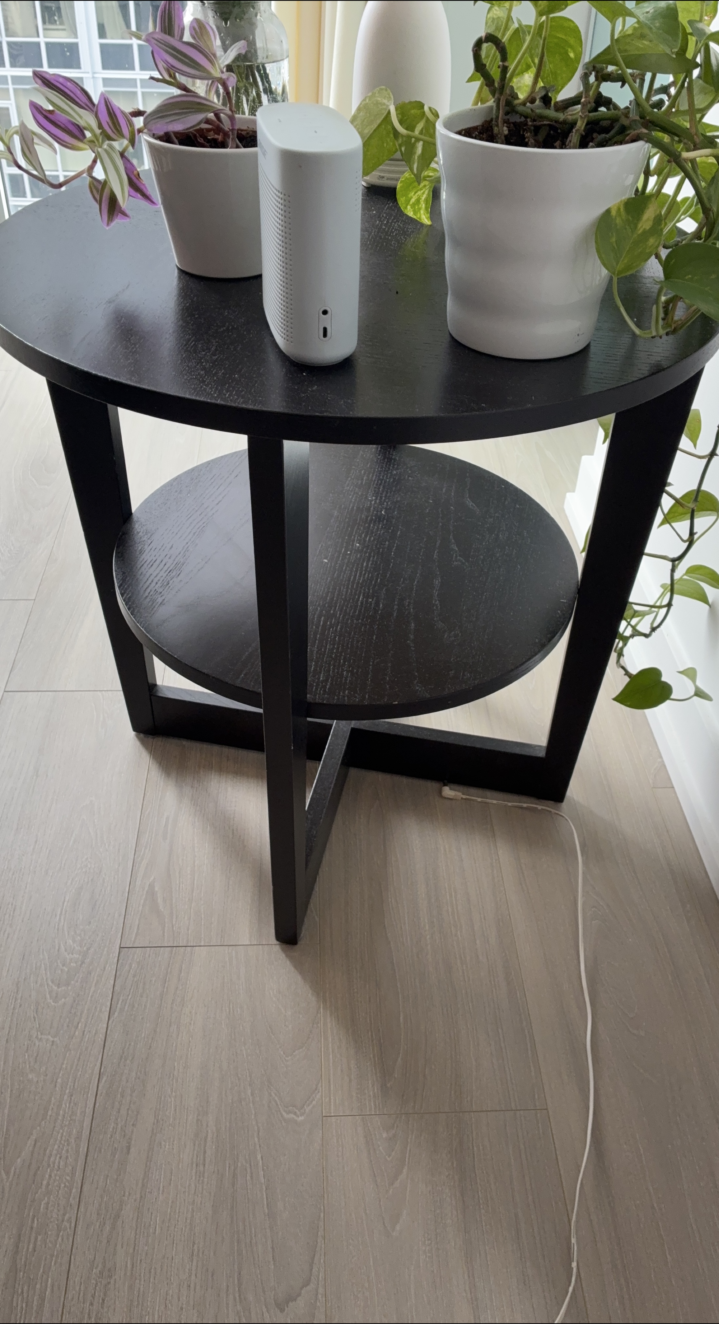 IKEA Black Round Side Table with Shelf