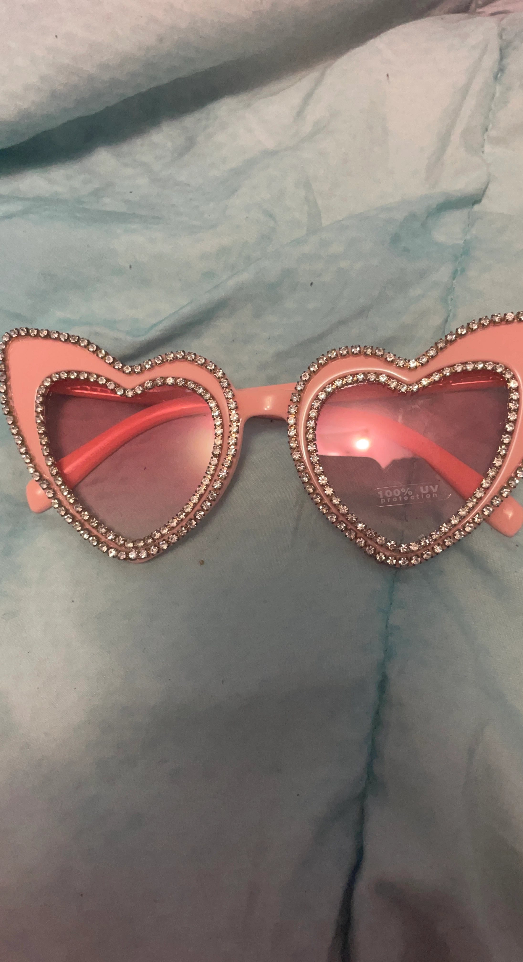 Pink rhinestone heart shaped sunglasses