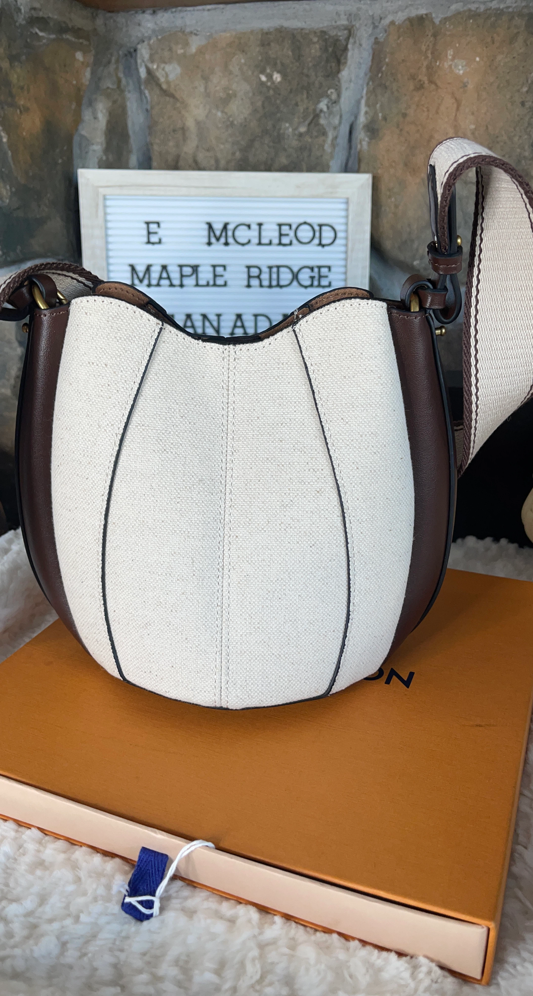 Brown and White Canvas Shoulder Bag