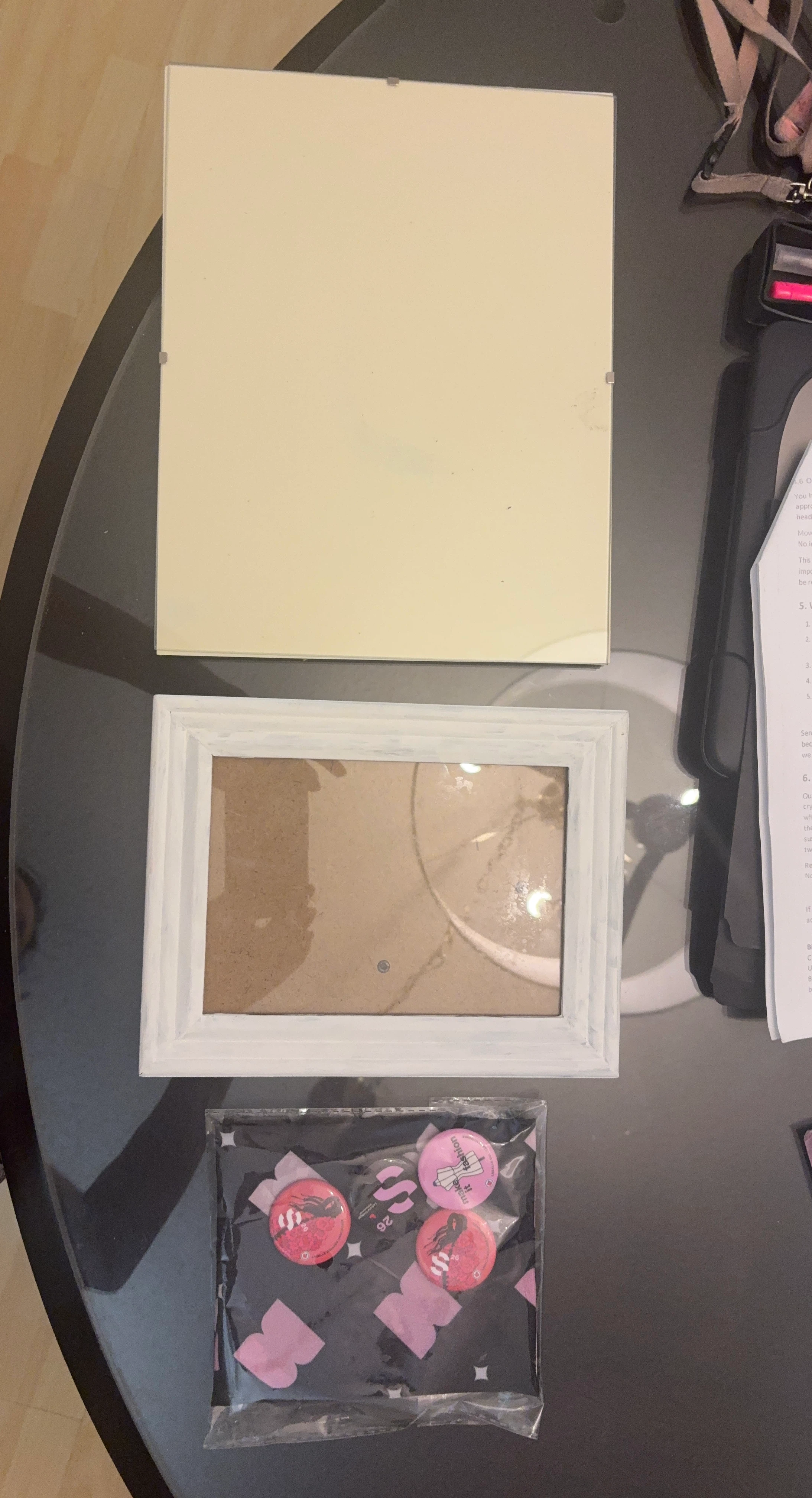 Small White Picture Frame with Pins and Cloth