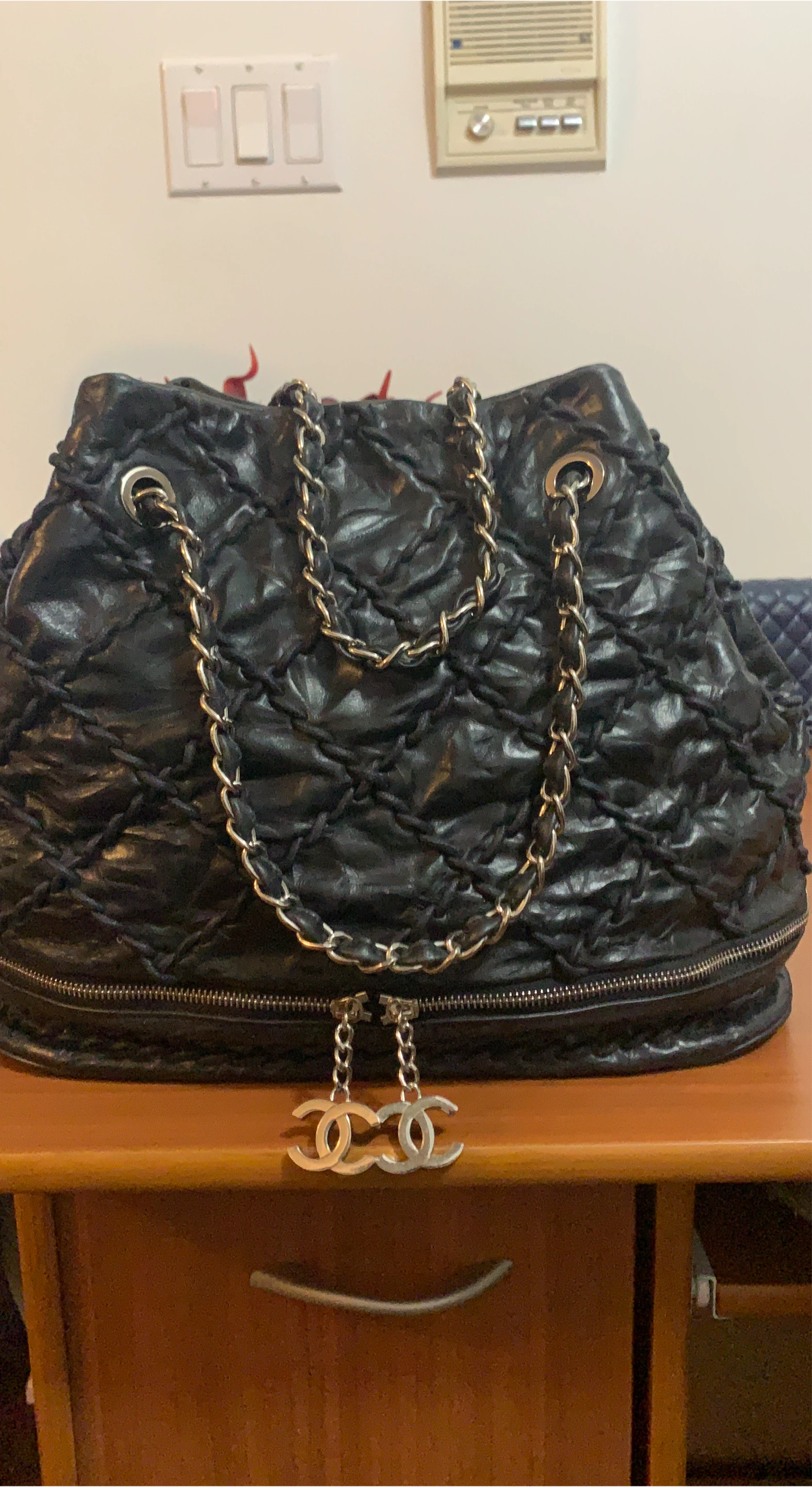 Chanel Black Quilted Leather Hobo Bag