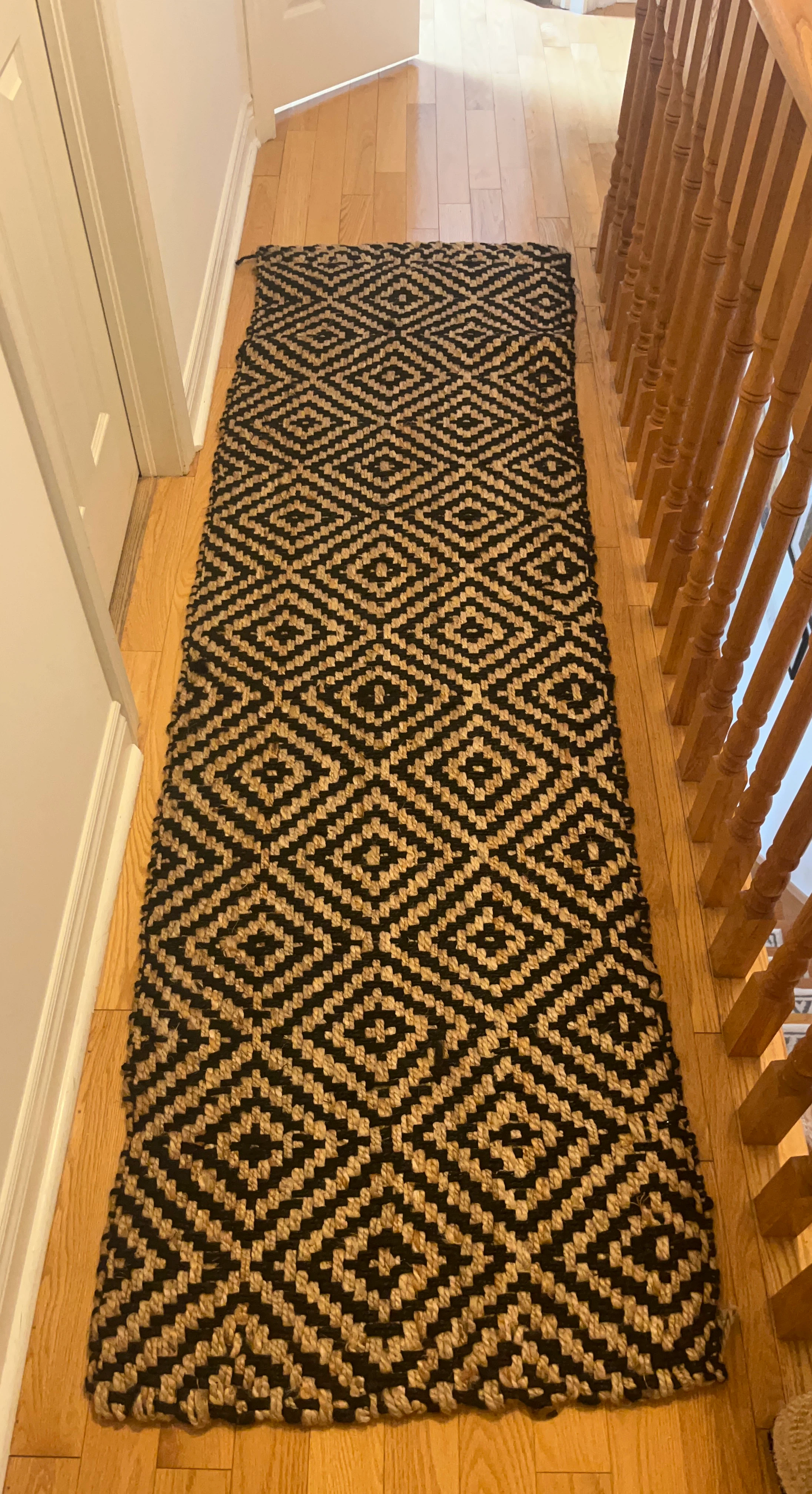 Black and Natural Jute Runner Rug