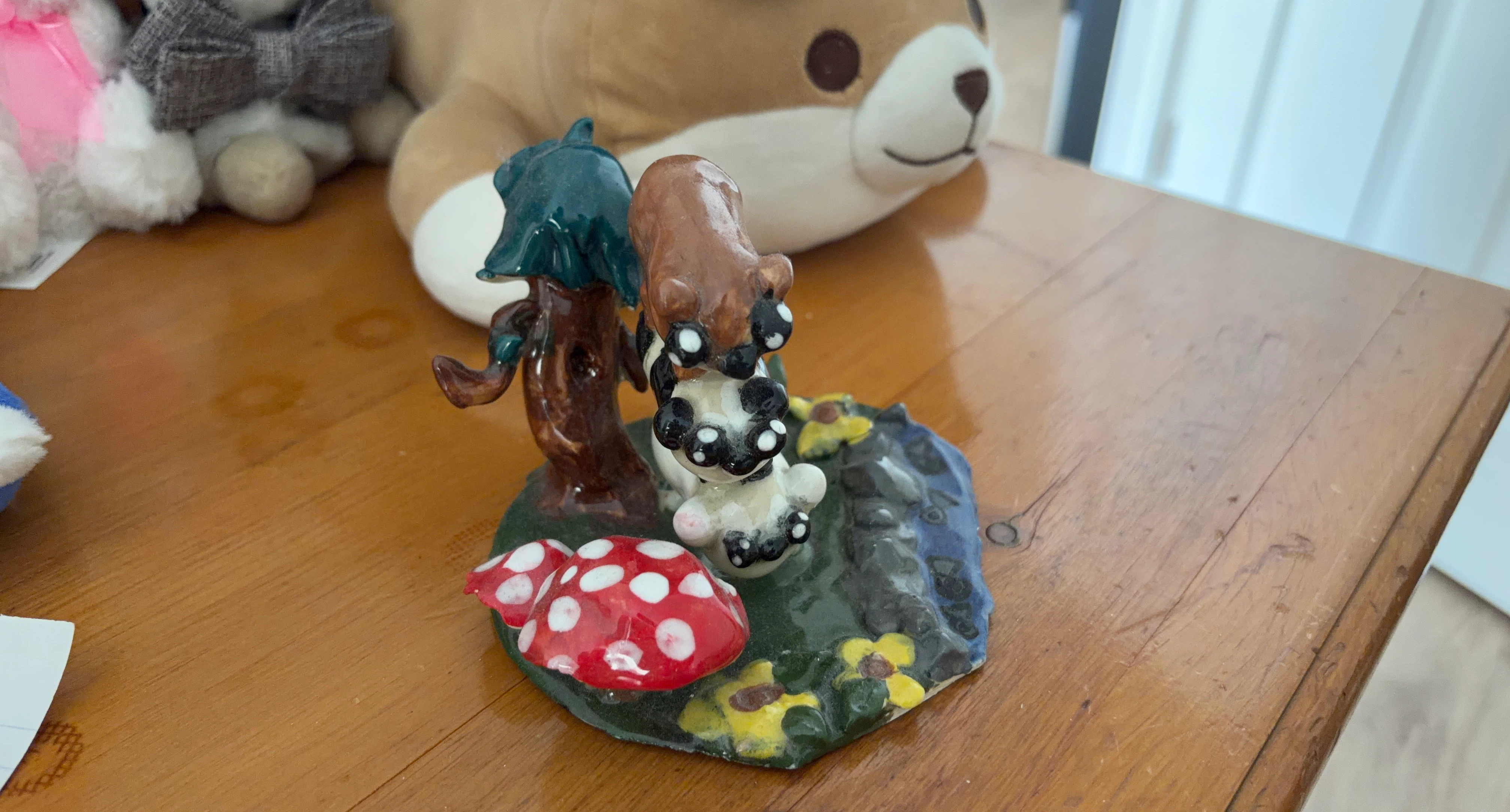 Cute Ceramic Figurine with Mushroom and Woodland Creatures
