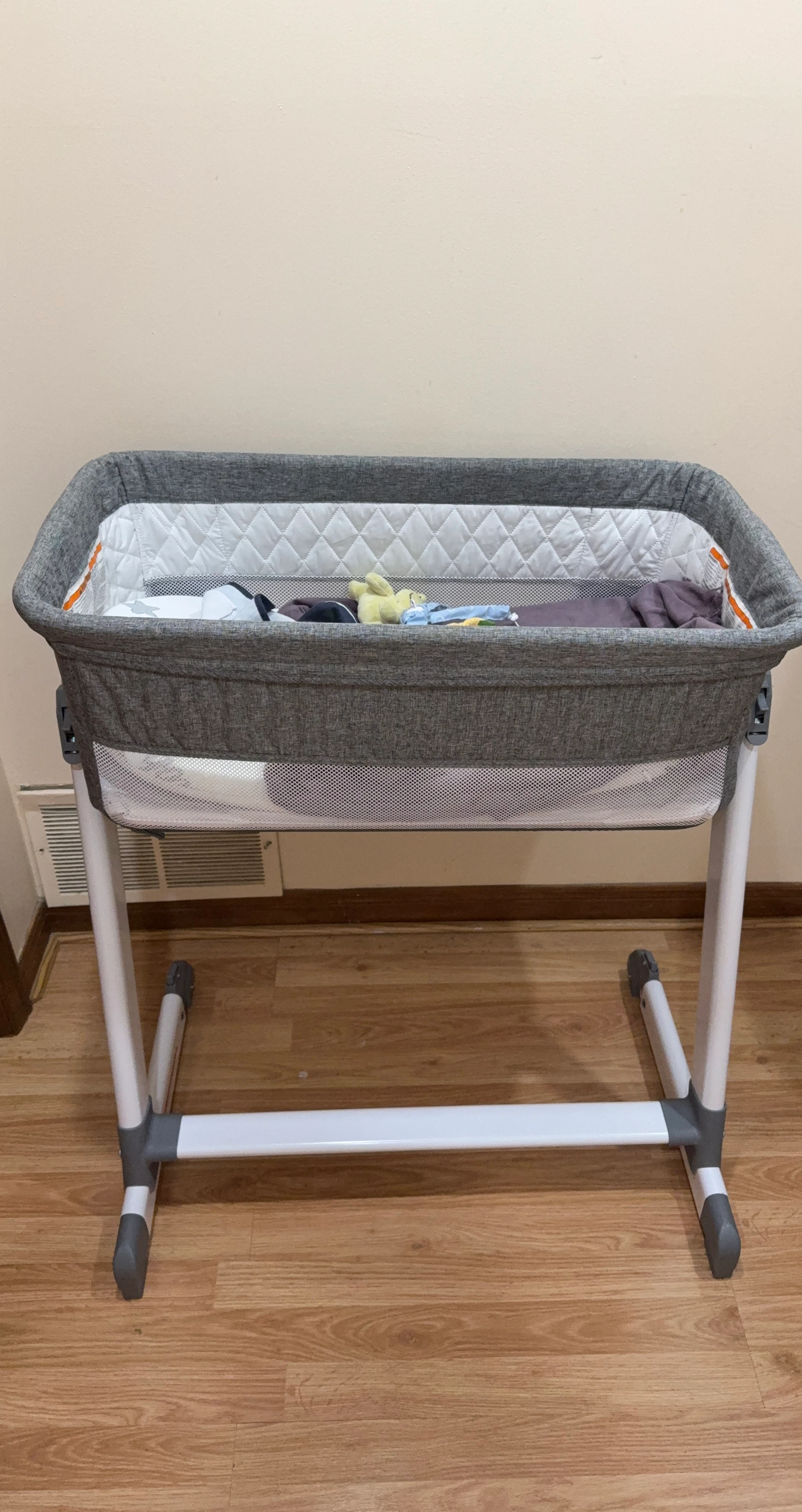 Grey Bassinet with Mesh Sides