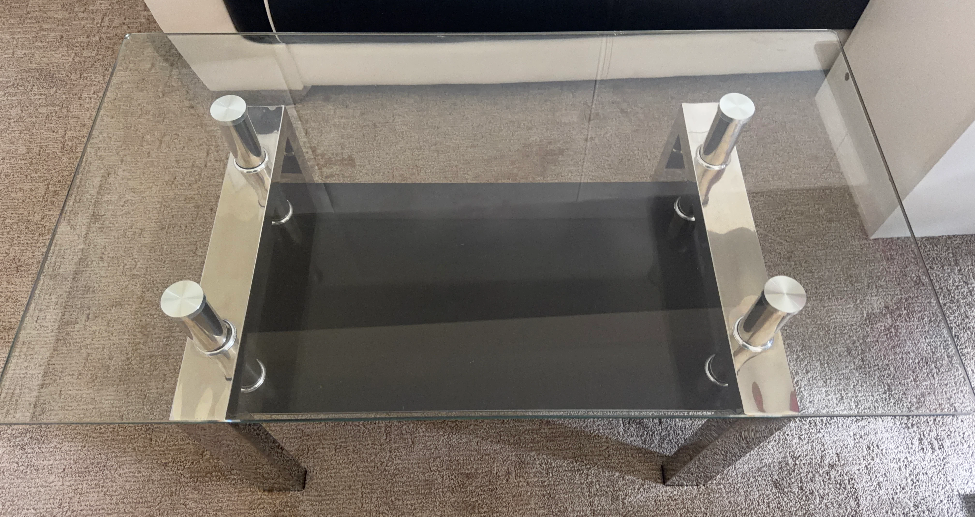 Small Glass Coffee Table with Black Shelf