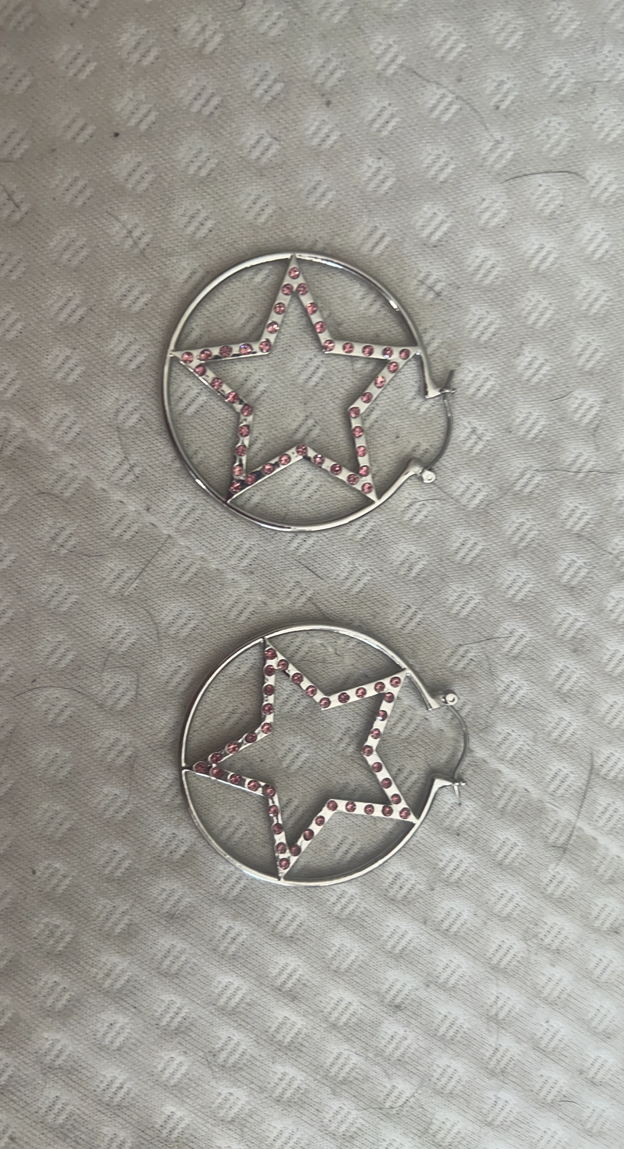 Hoop Earrings with Pink Star Rhinestones
