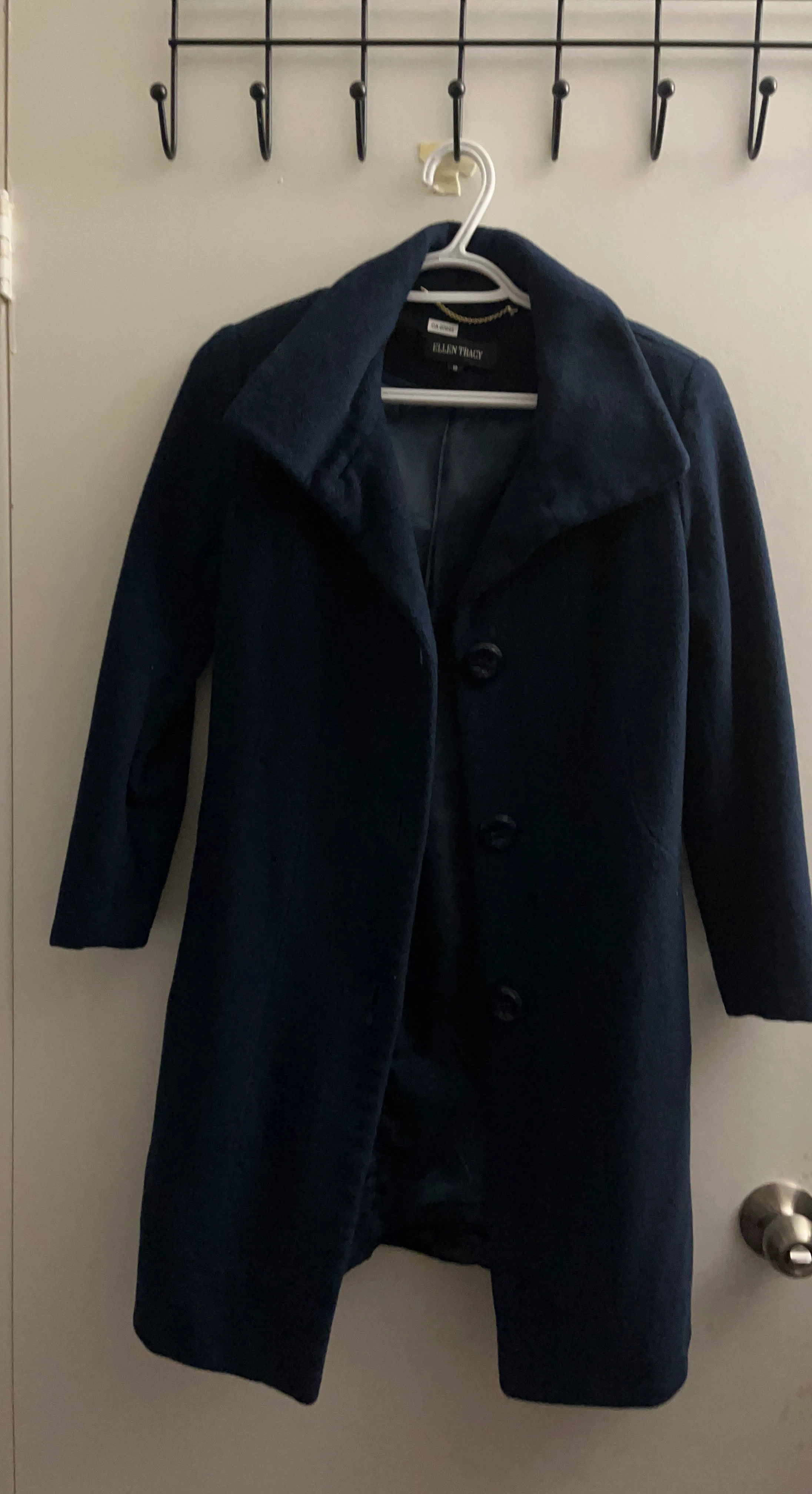 Ellen Tracy Navy Wool Blend Coat