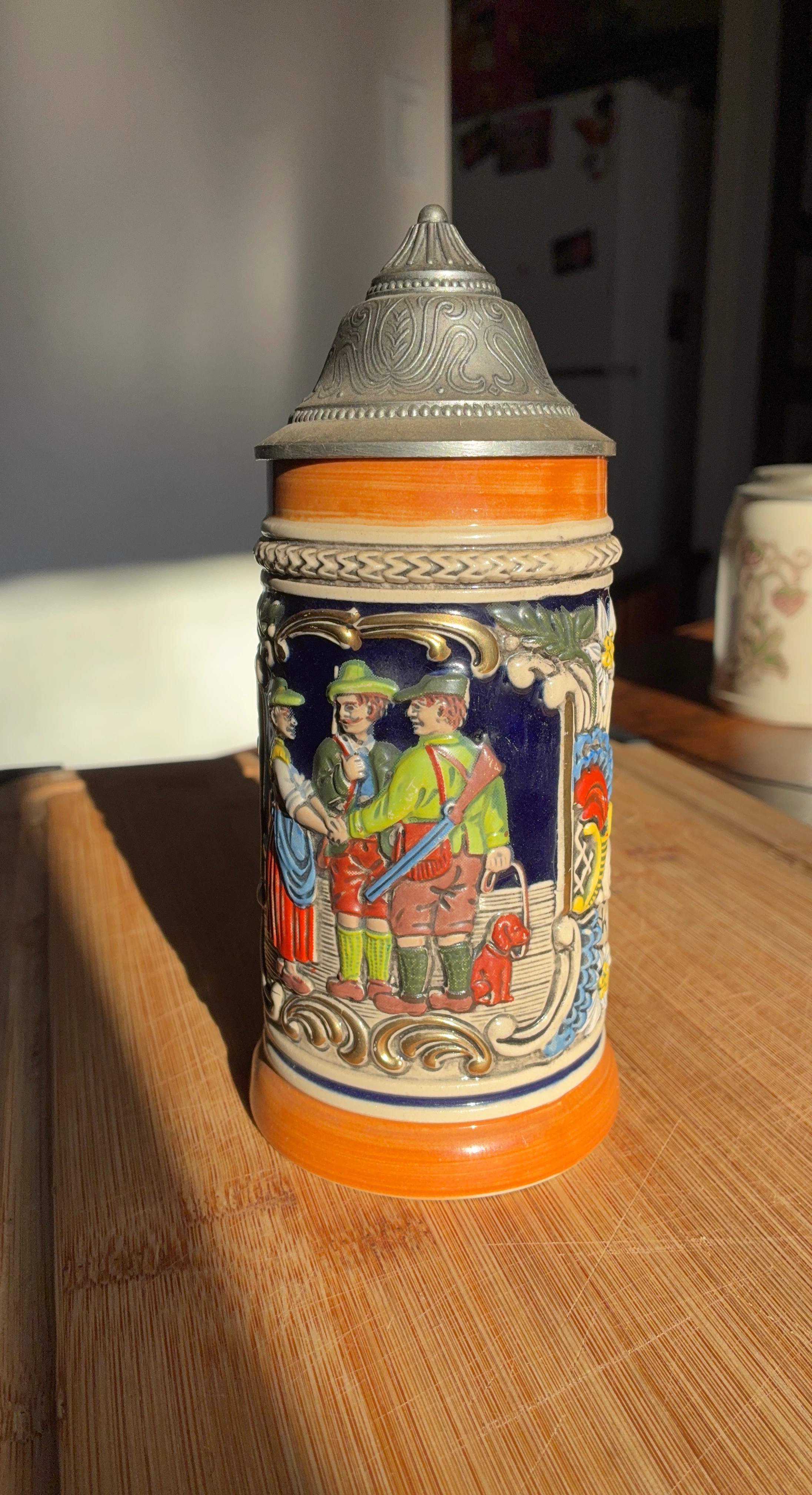 Vintage Ceramic Beer Stein with Pewter Lid