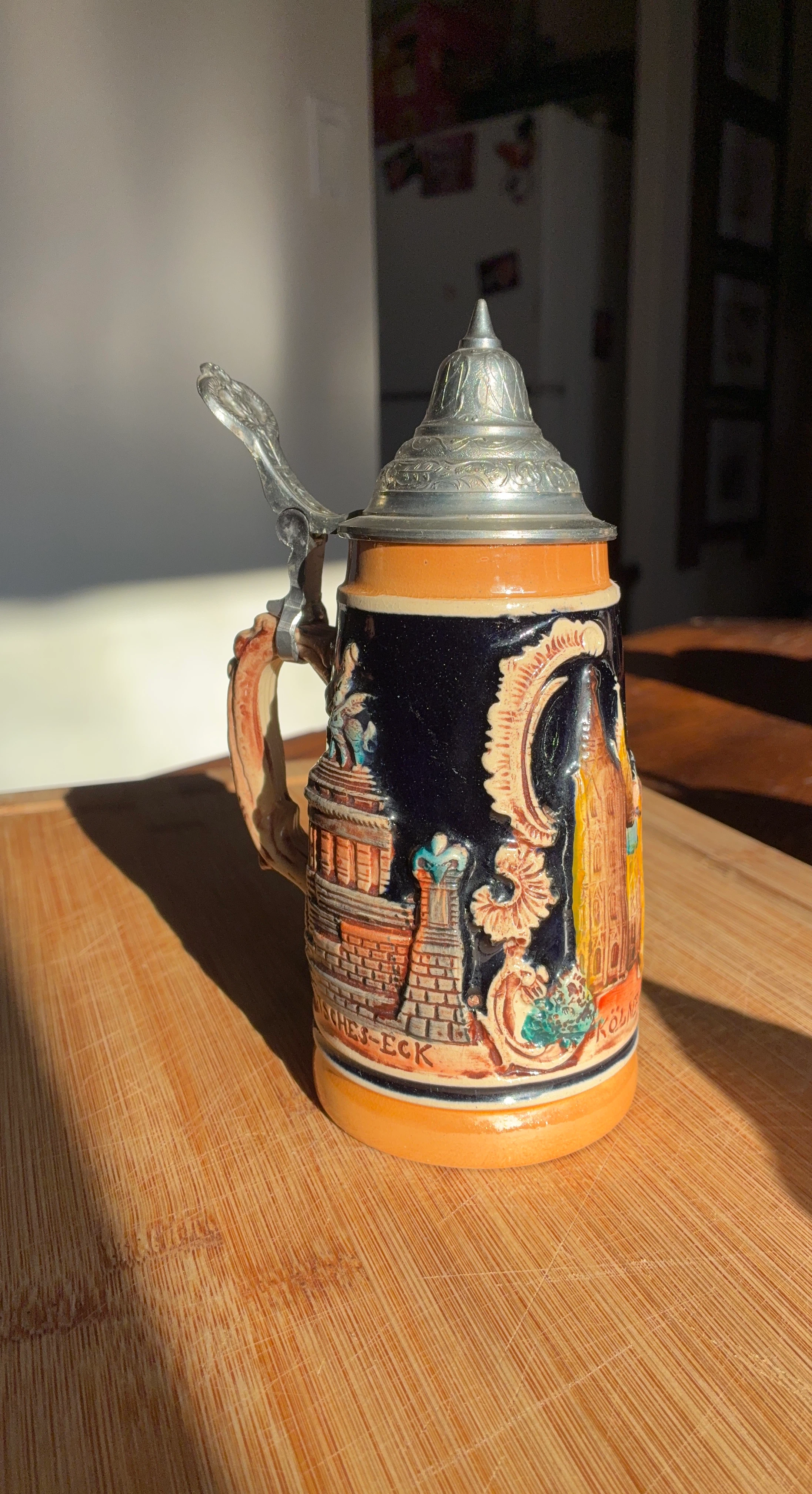 Vintage Beer Stein with Pewter Lid
