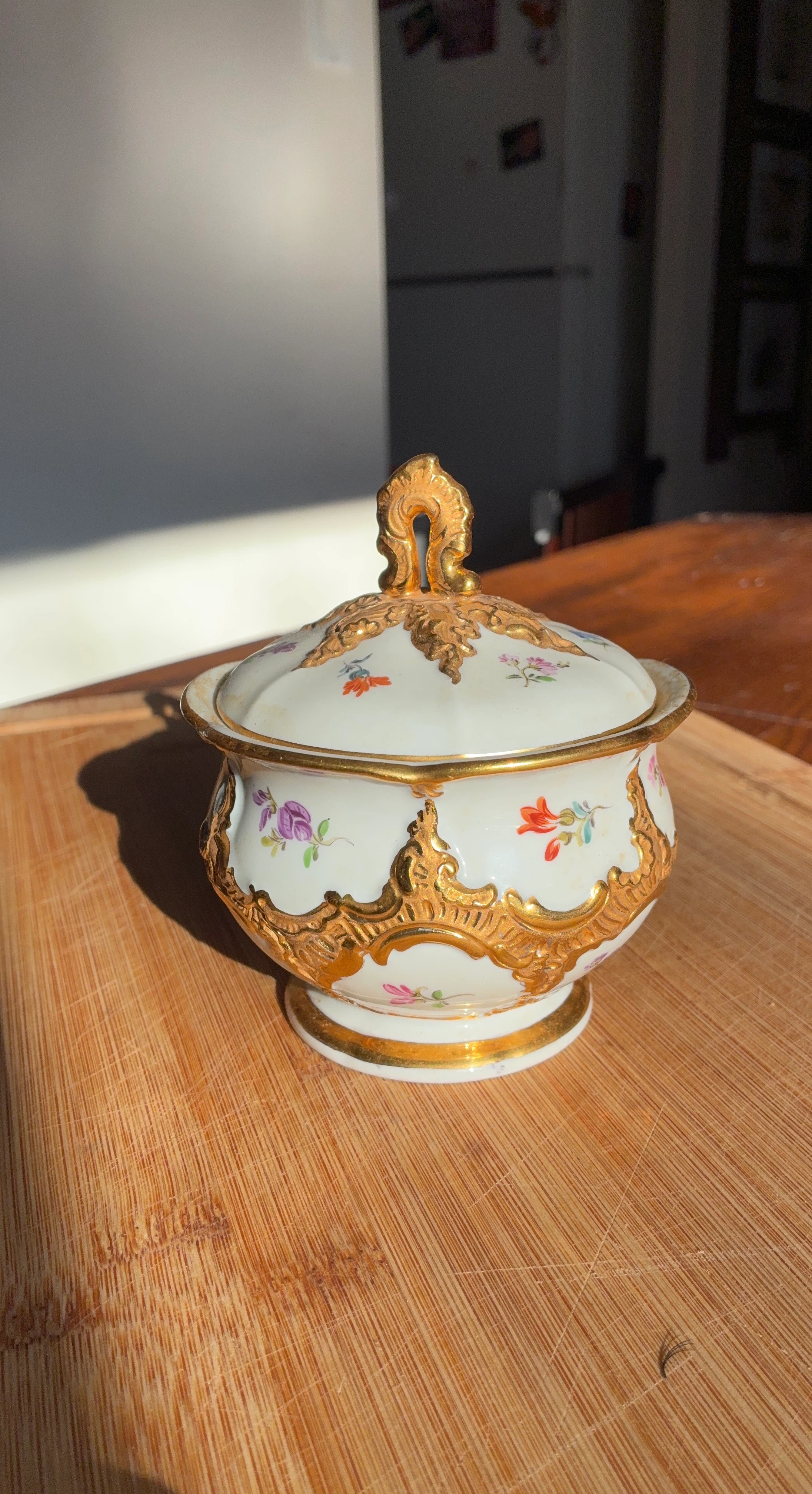 Vintage Lidded Ceramic Trinket Dish with Floral Design