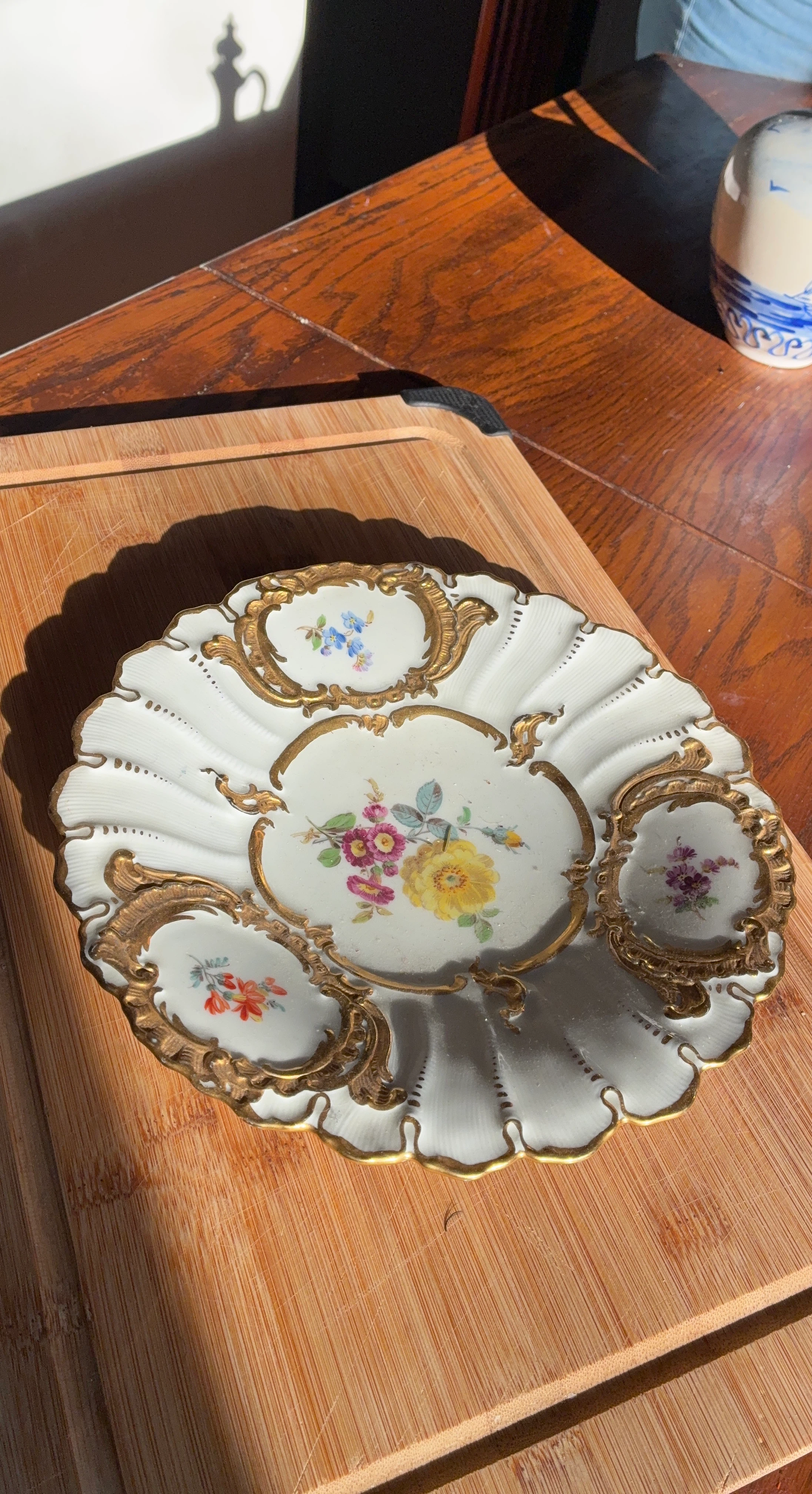 Decorative Floral Plate with Gold Trim