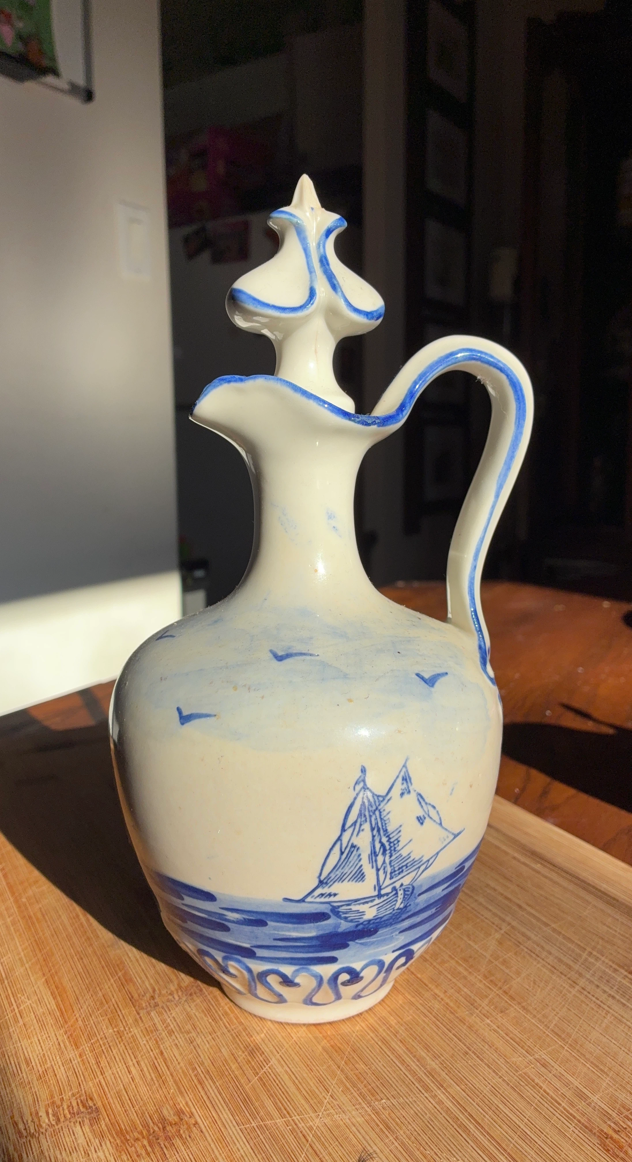 Ceramic Pitcher with Sailboat Design
