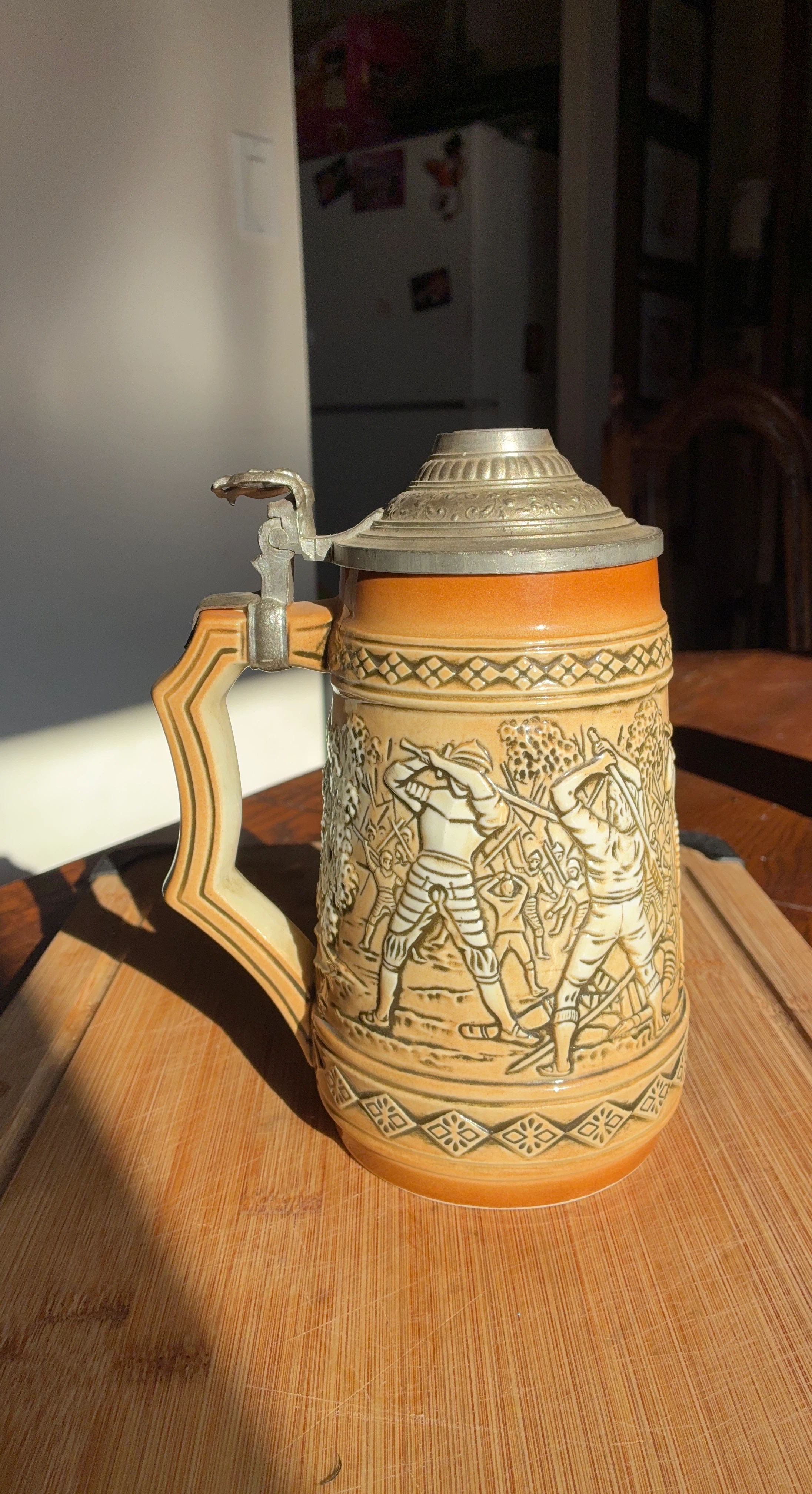 Vintage German Beer Stein with Pewter Lid