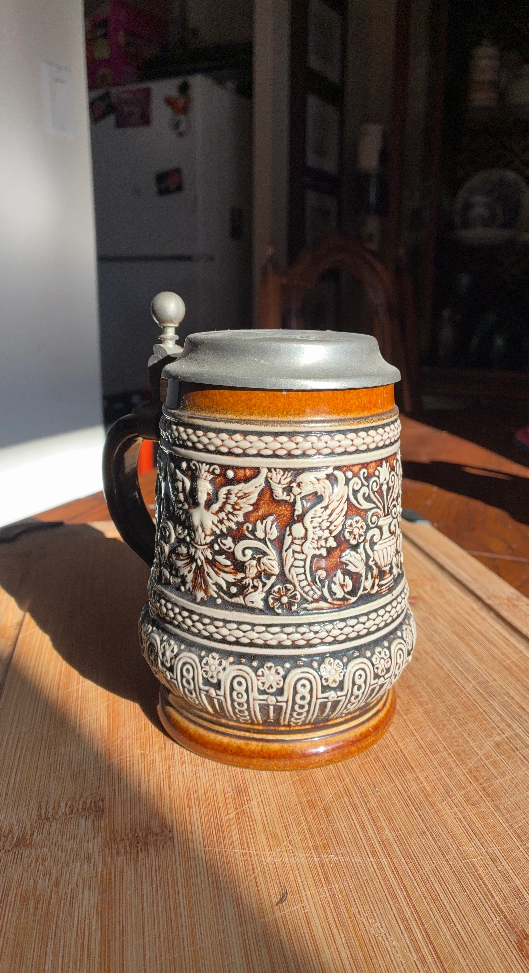 Vintage Ceramic Beer Stein with Pewter Lid