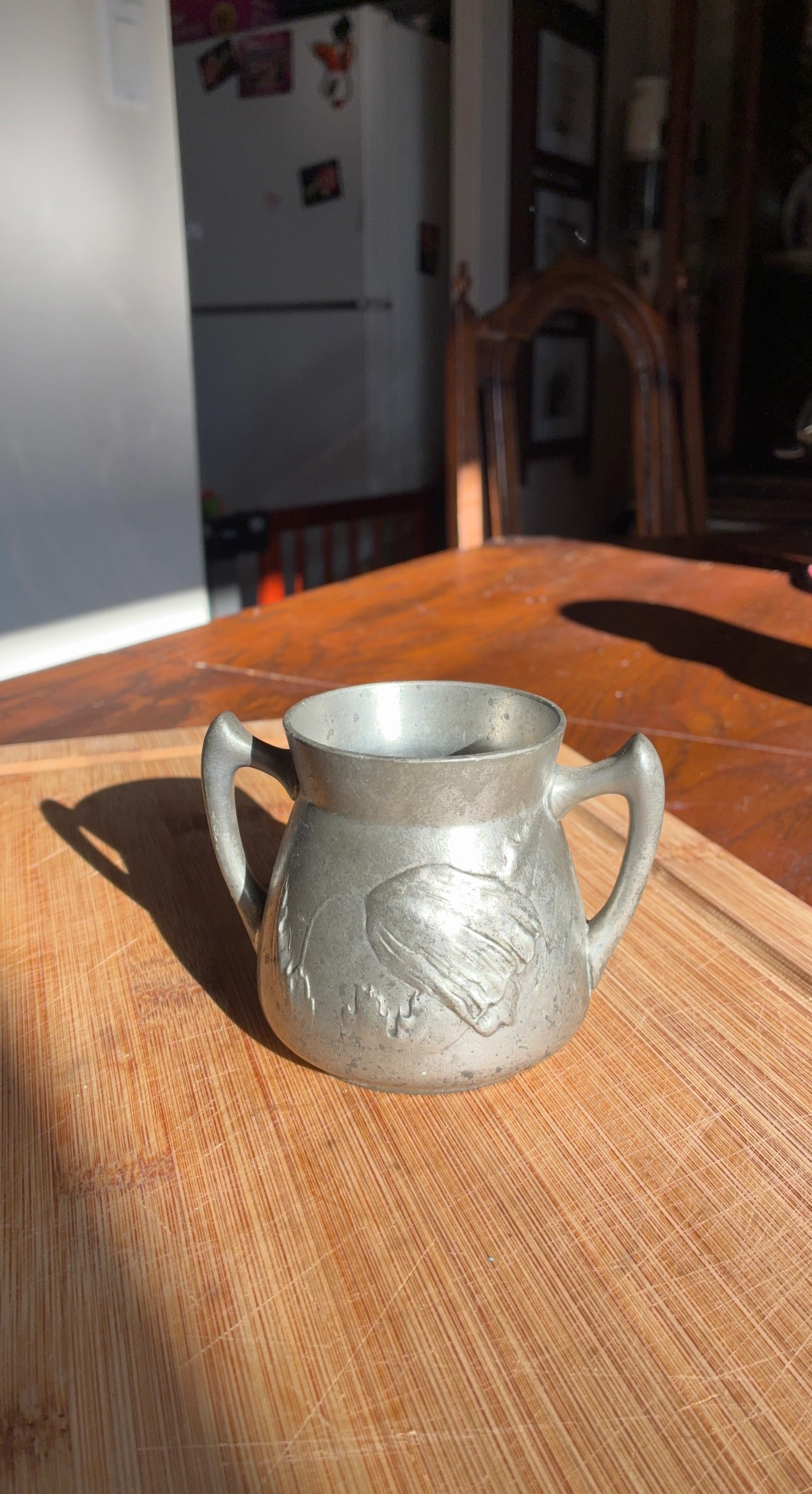 Vintage Pewter Sugar Bowl with Raised Duck Design