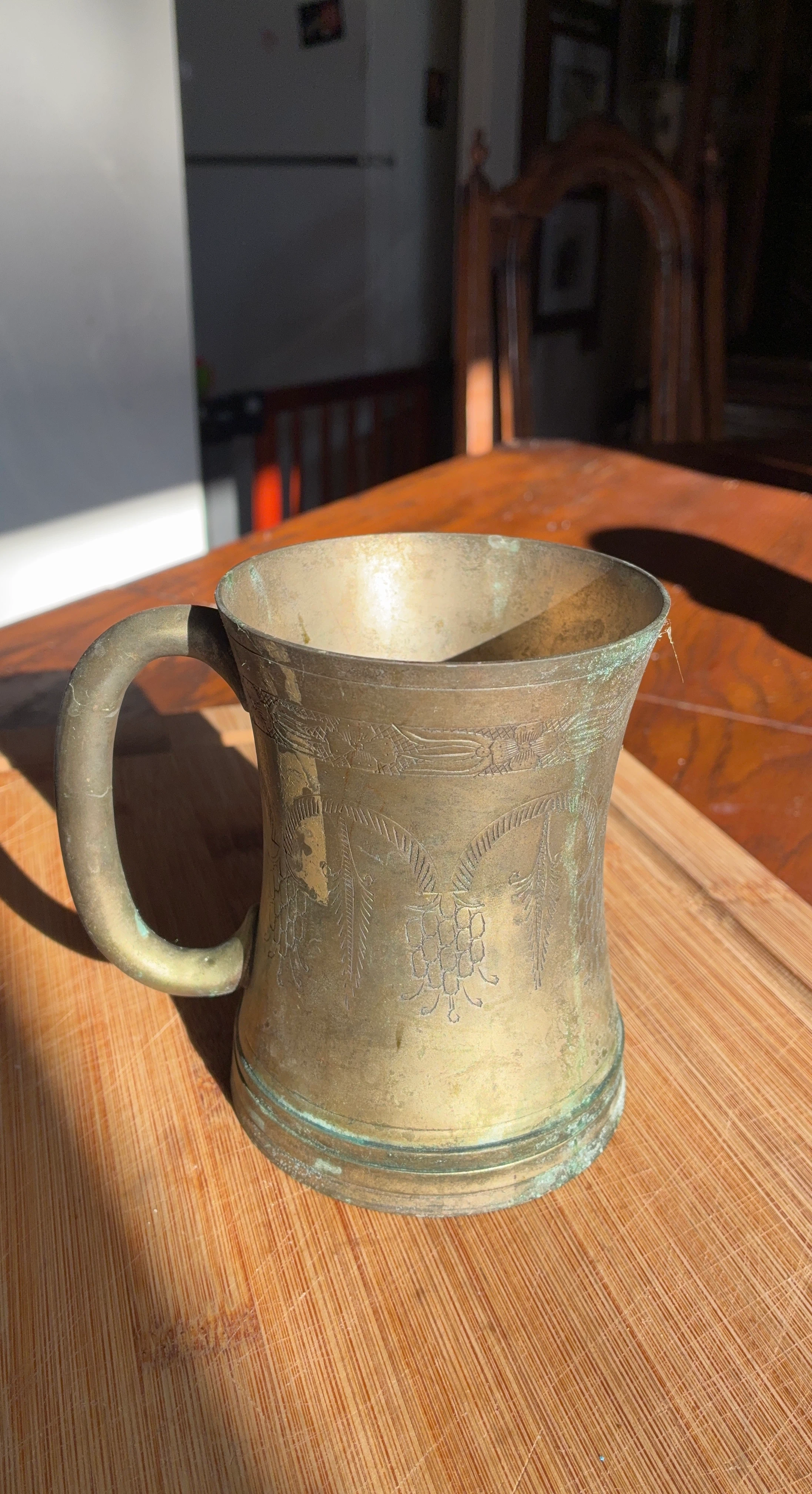 Vintage Brass Mug with Engravings