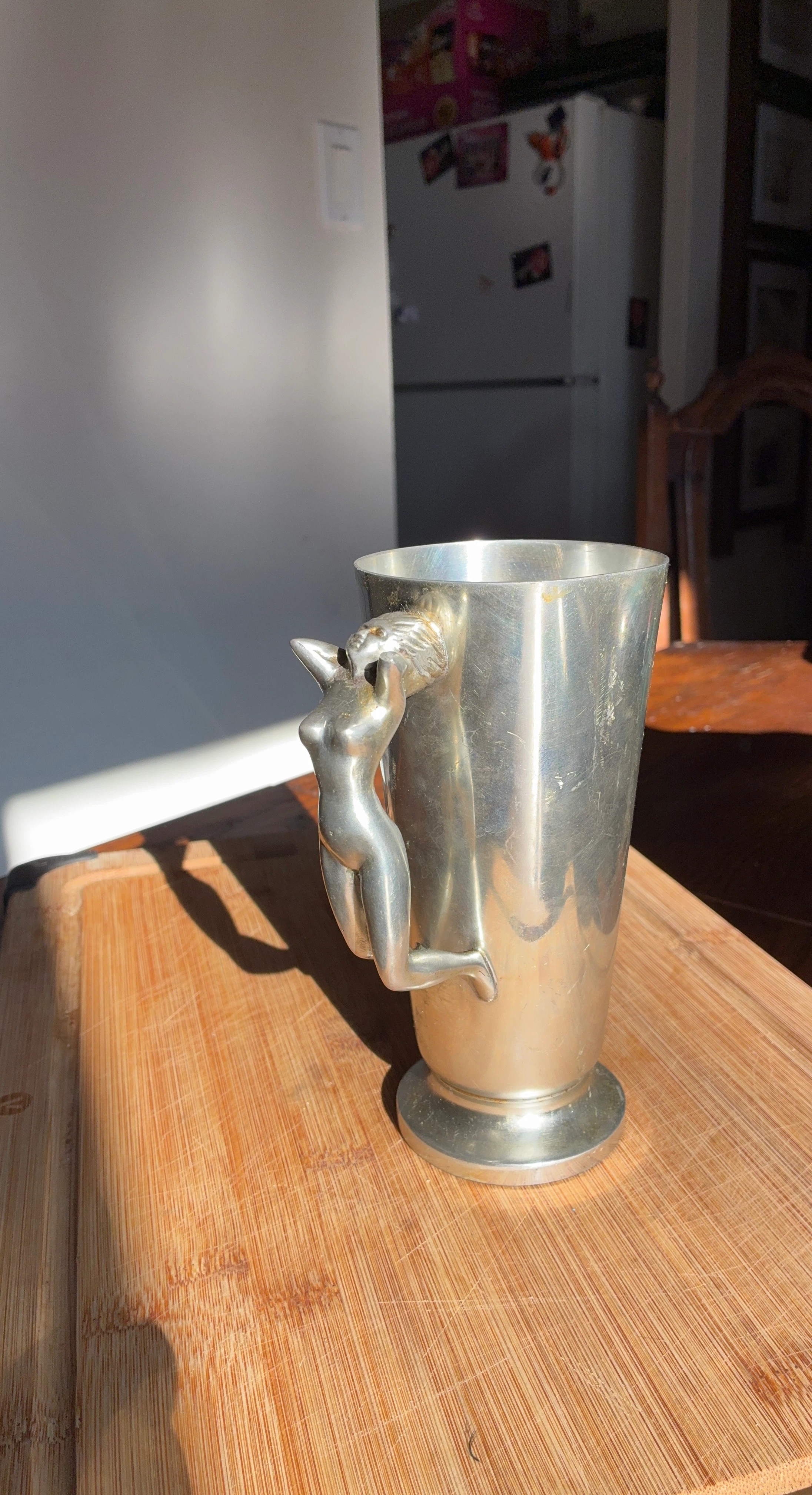 Vintage Metal Cup with Figural Handle