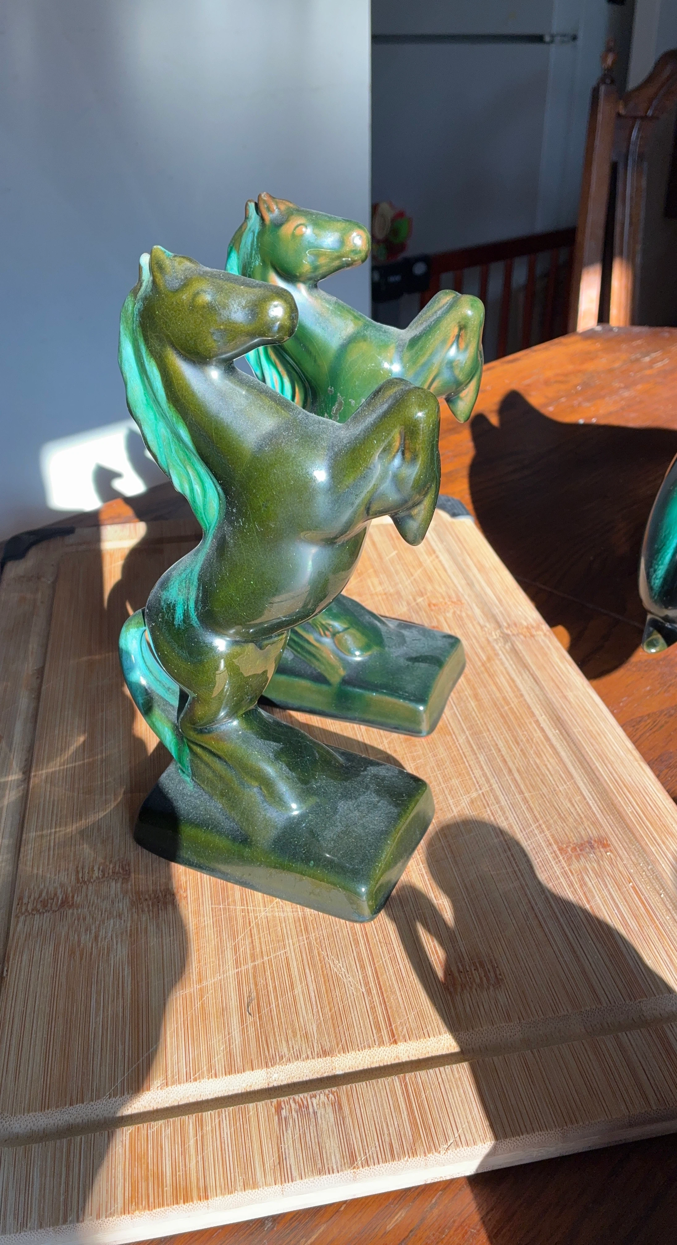 Green Ceramic Horse Figurines - Pair