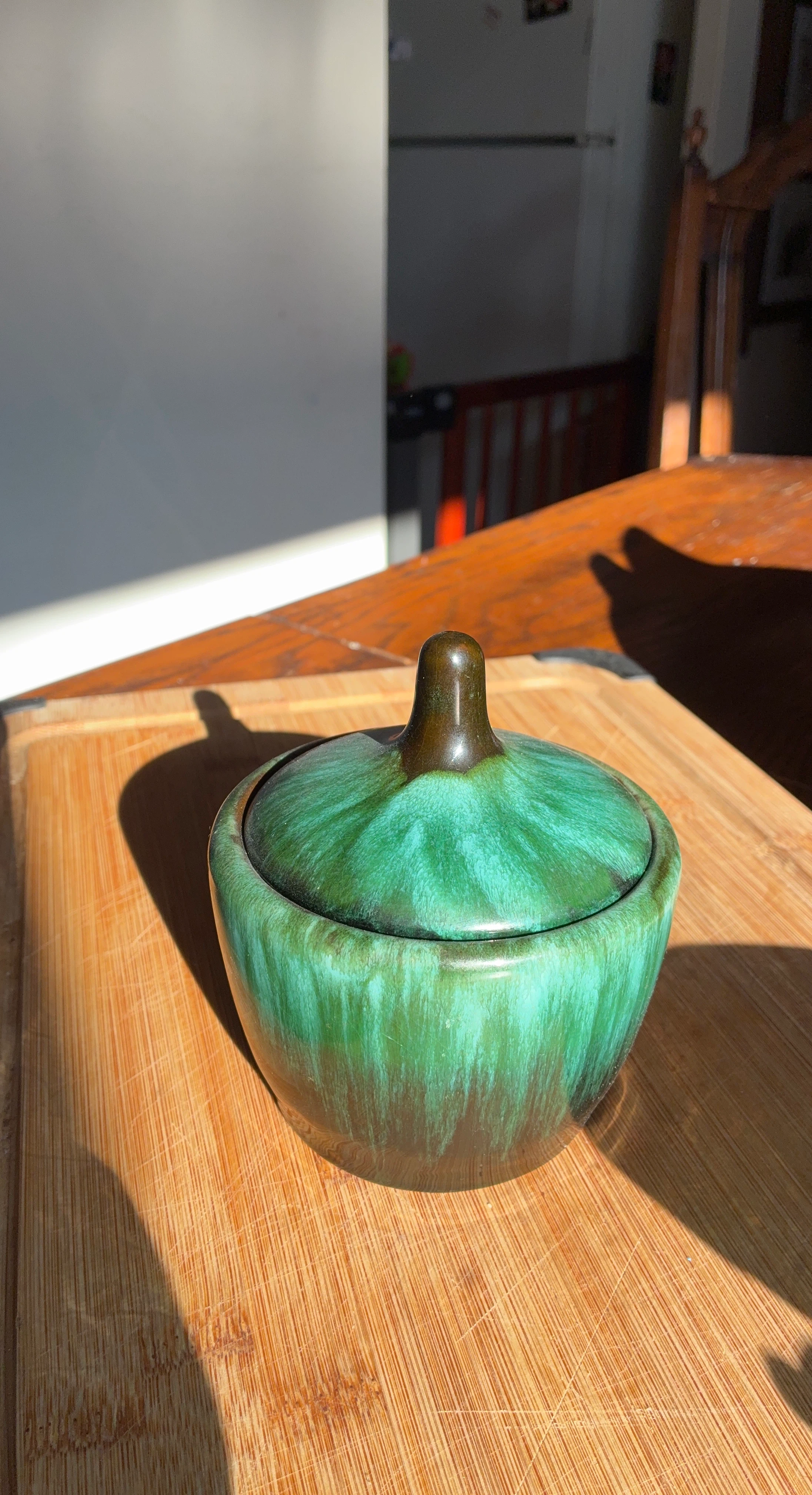 Green Ceramic Sugar Bowl with Lid