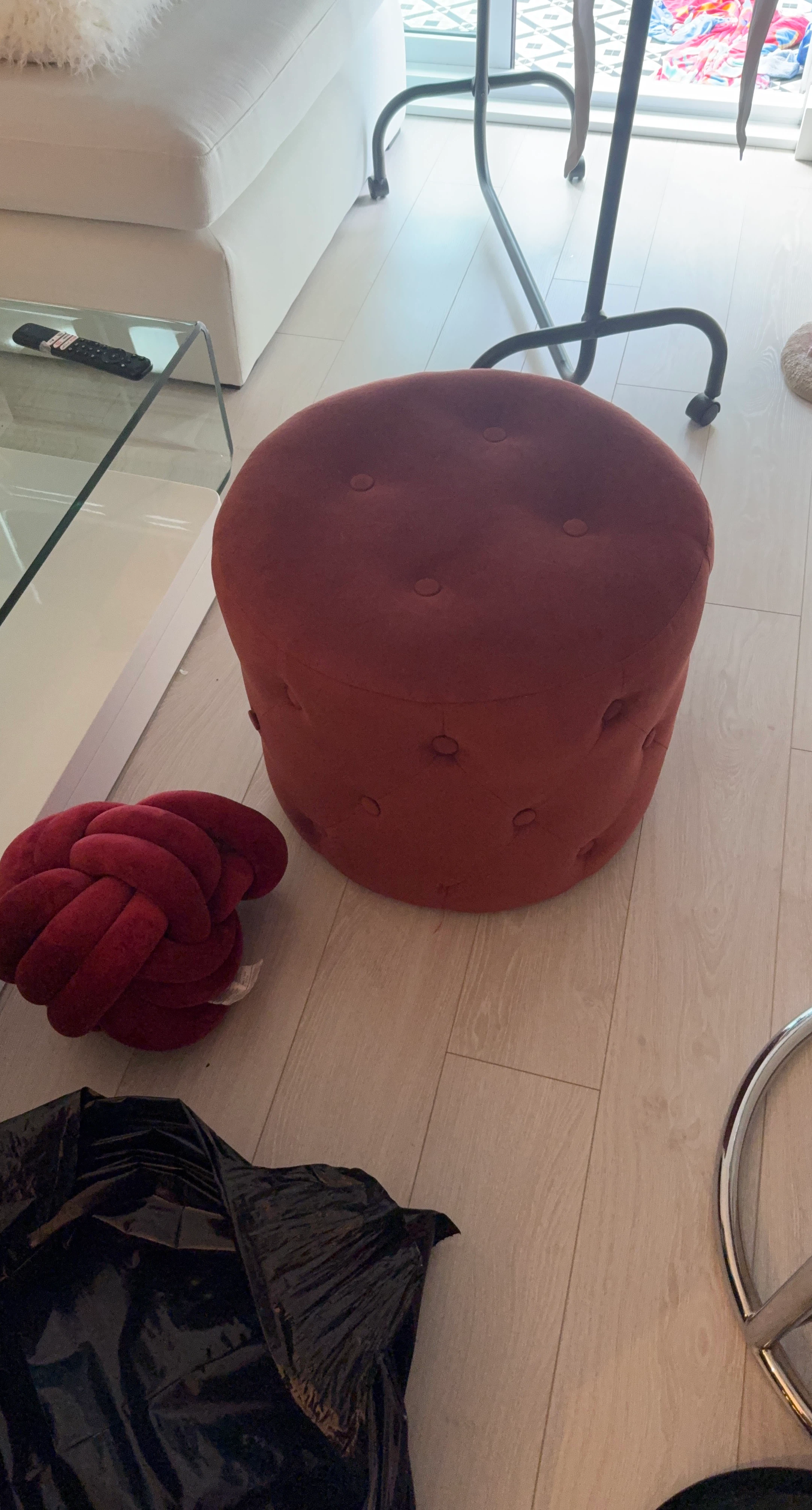 Round Tufted Ottoman / Stool - Terracotta