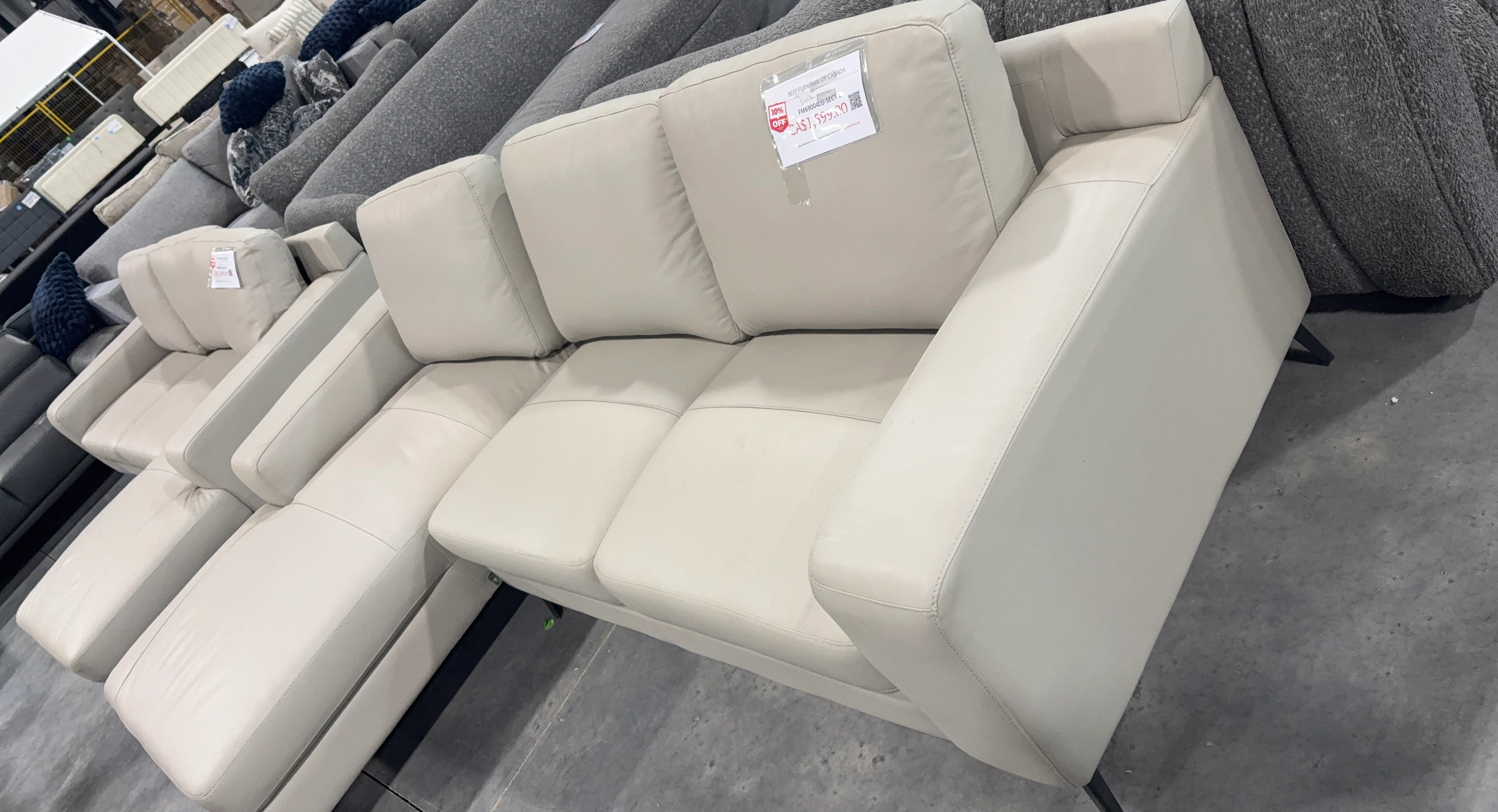 Cream Leather Sectional Sofa