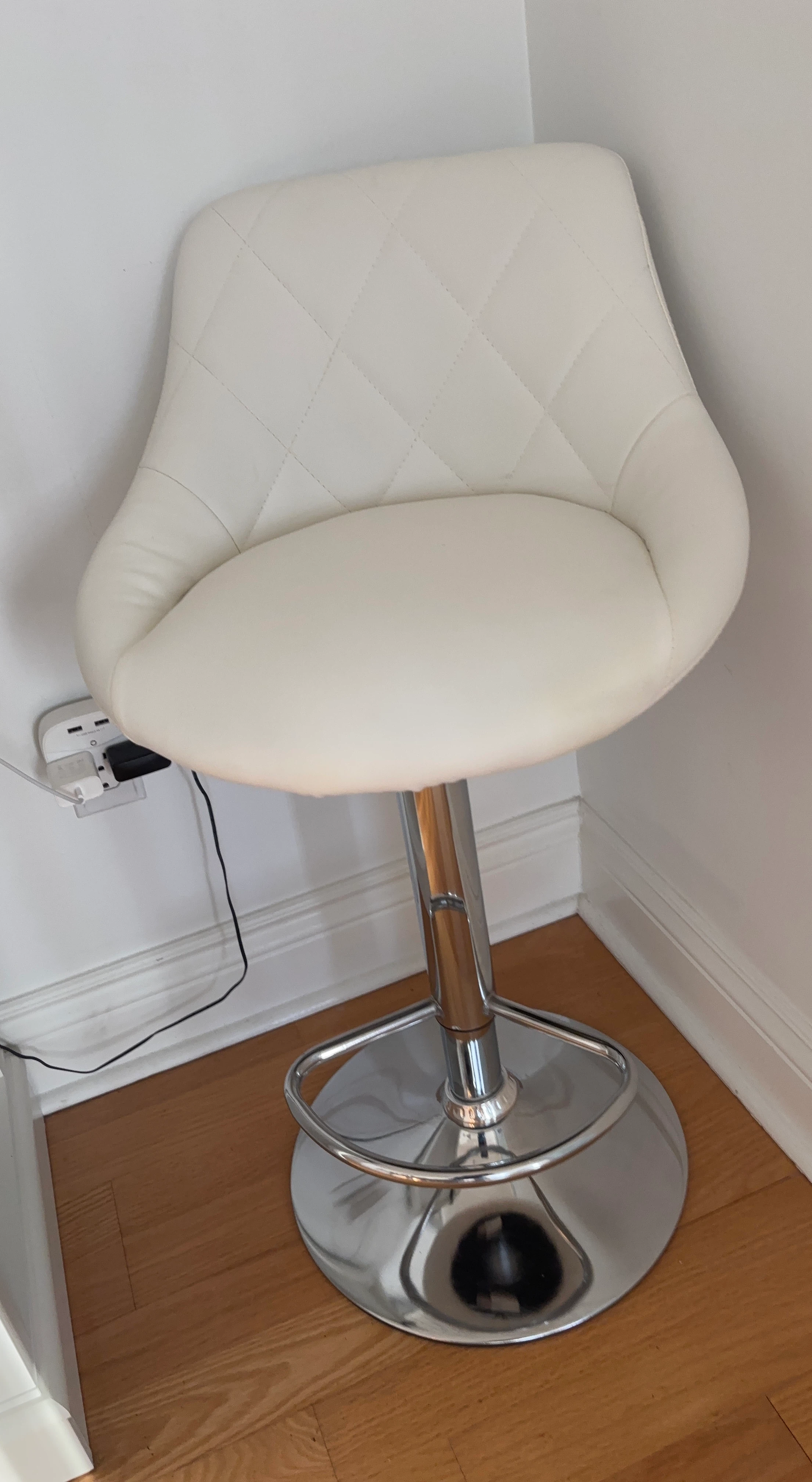 2  White Faux Leather Adjustable Bar Stool
