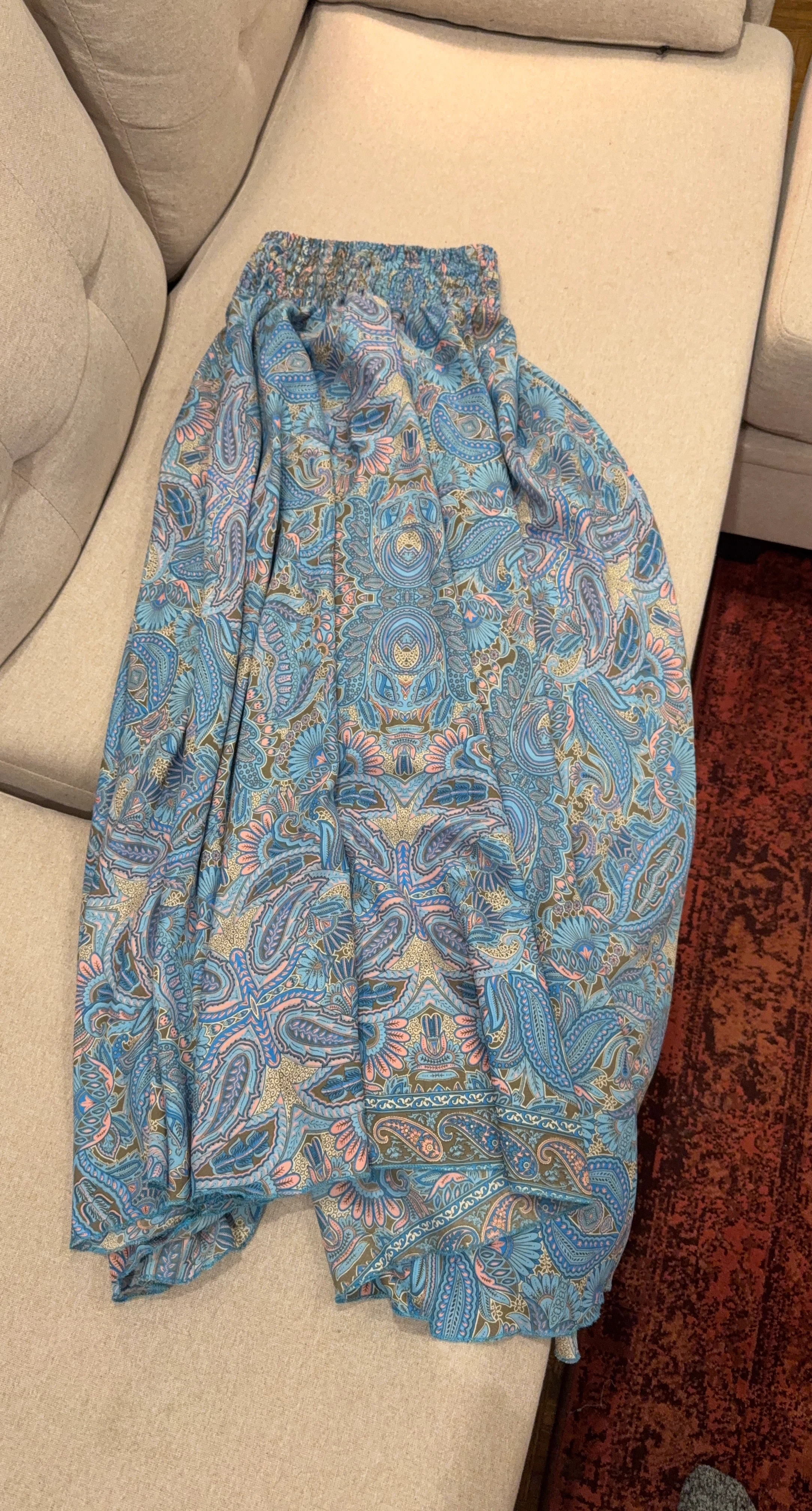 Blue Paisley Print silk pants