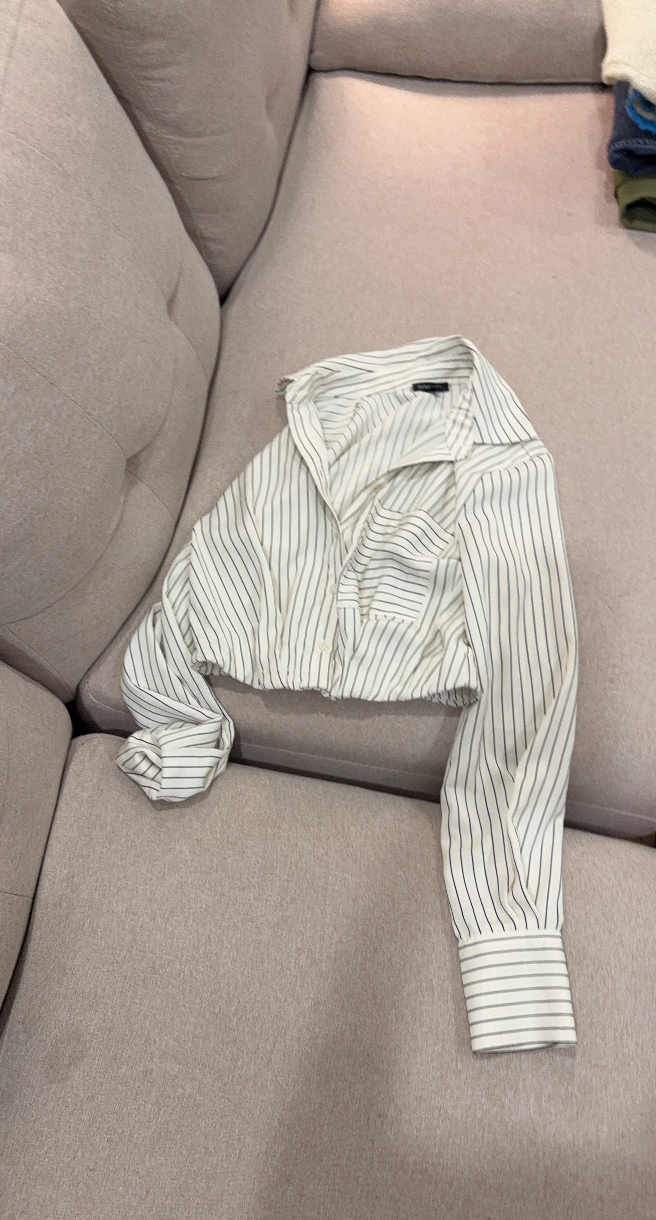 White Striped Cropped Shirt