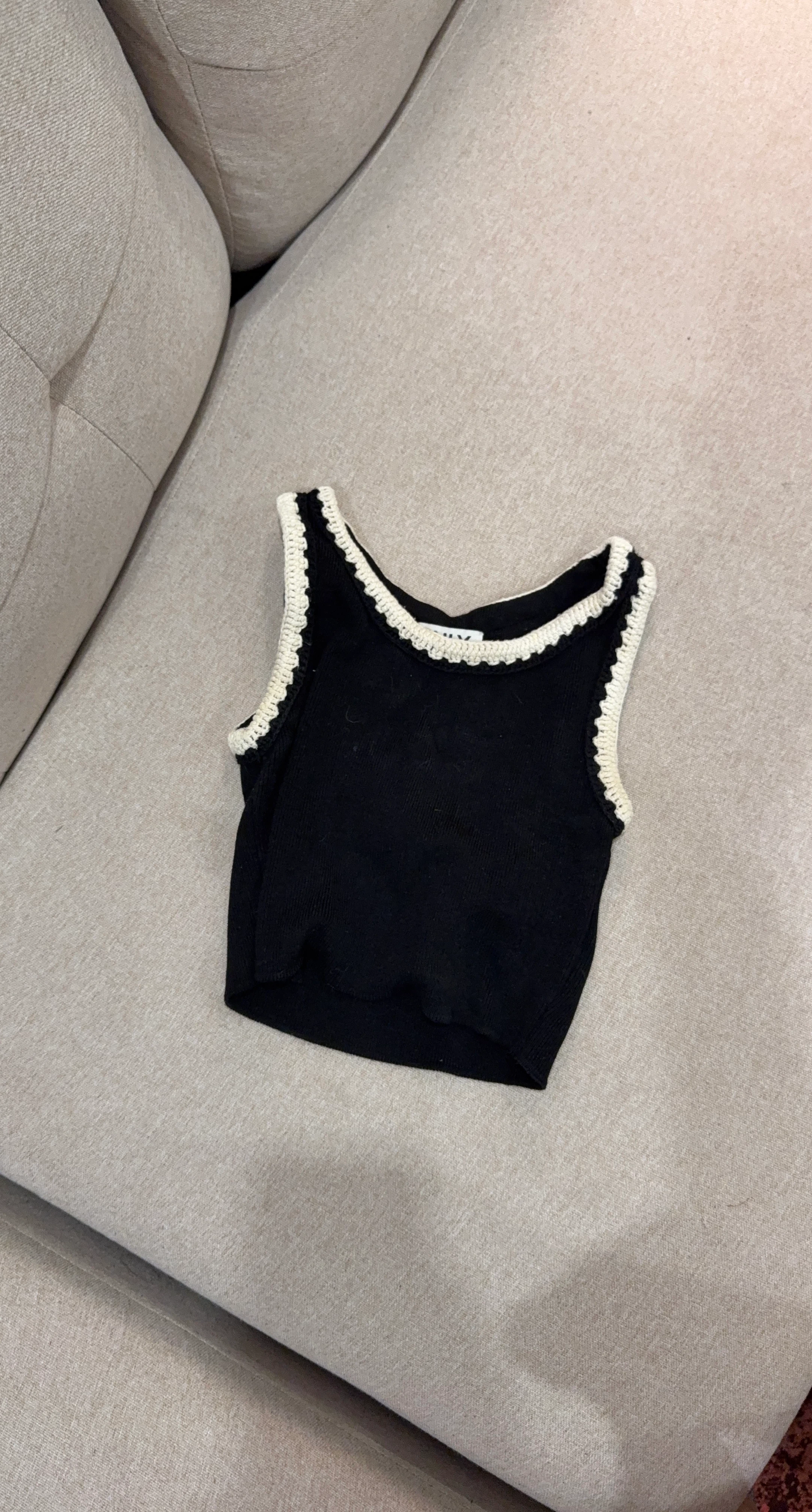 Black crop top with white trim