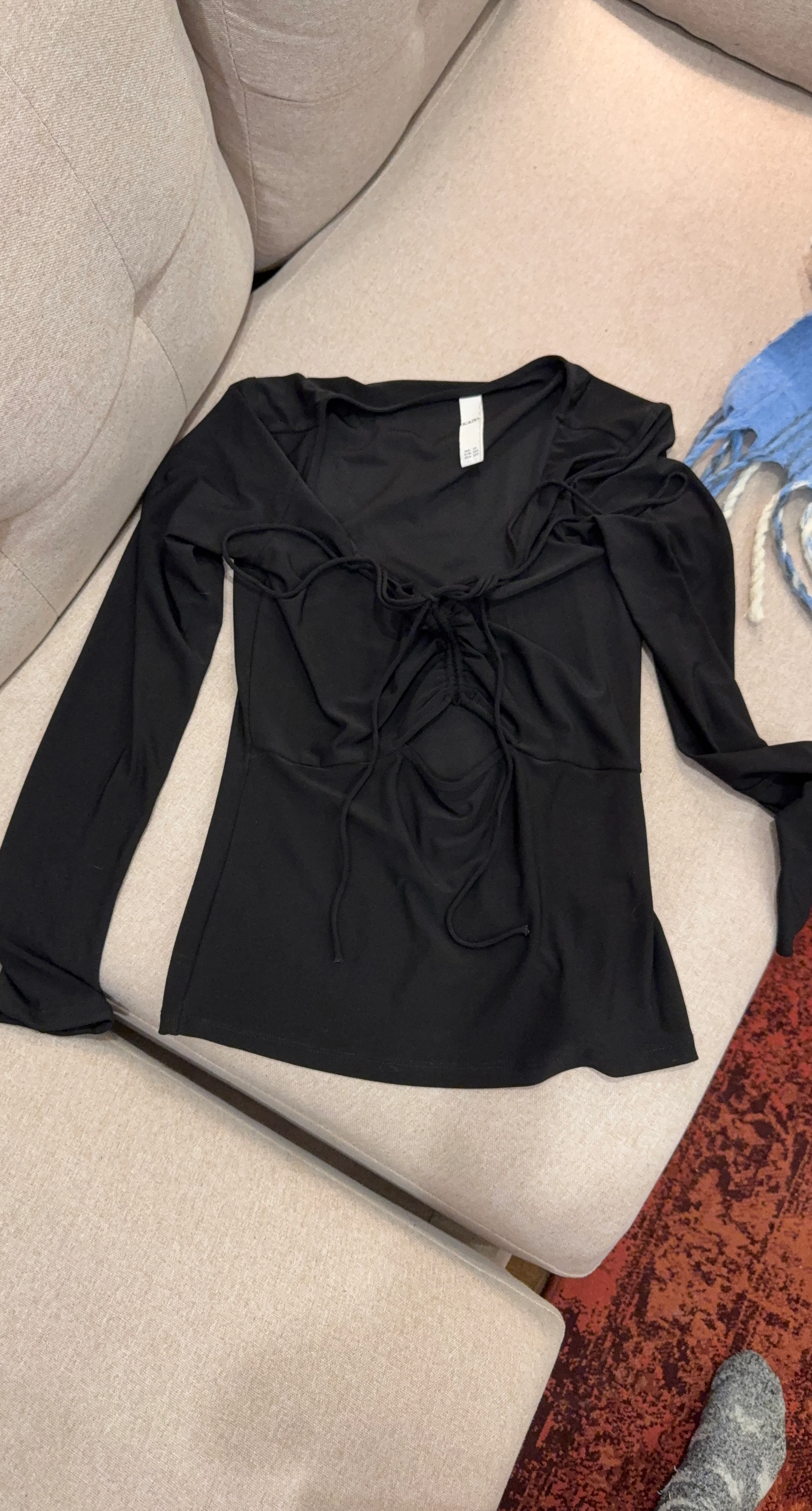Black Ruched Long Sleeve Top