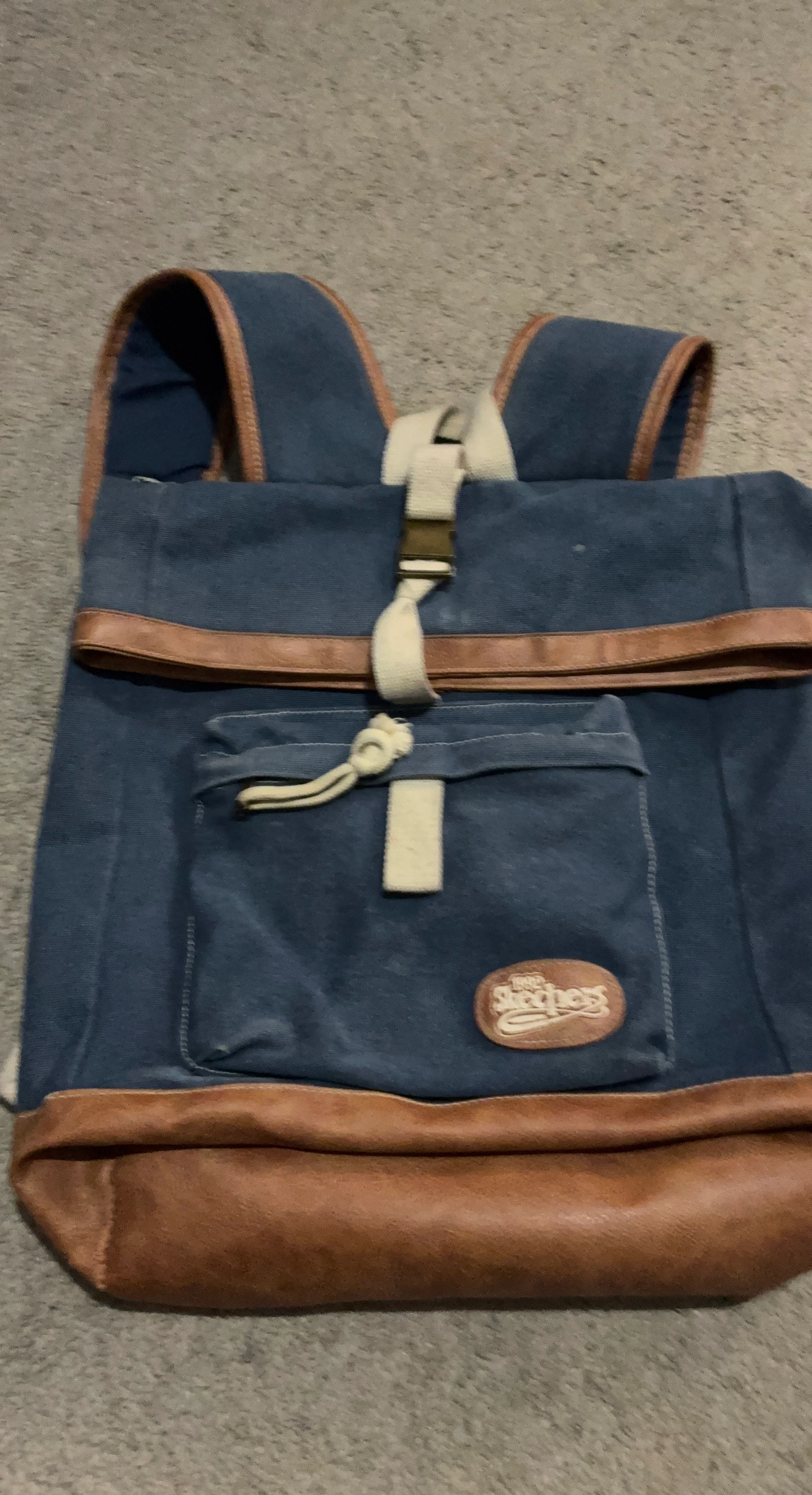 Skechers Blue Canvas Backpack with Brown Trim