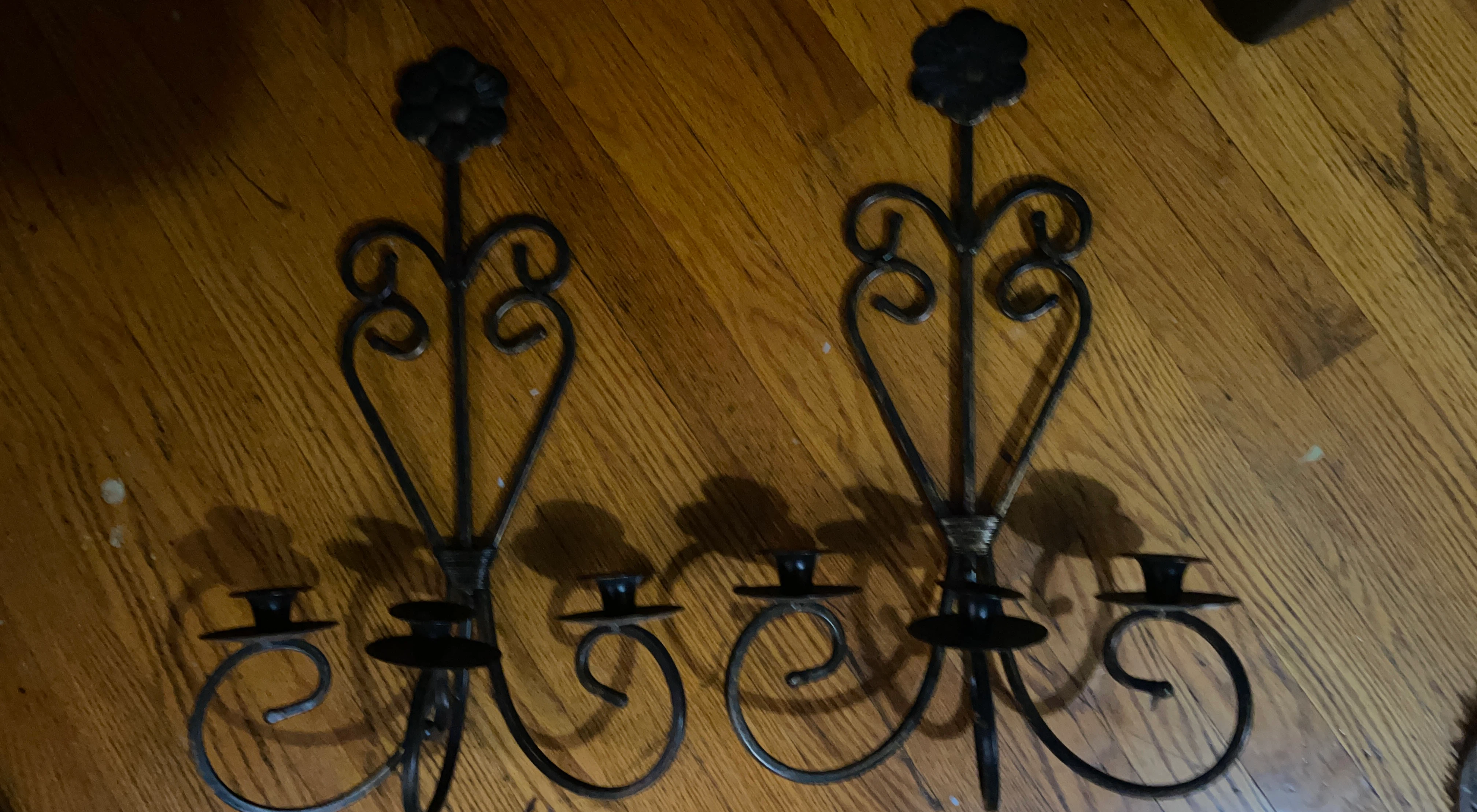 Pair of Black Metal Scroll Wall Sconces