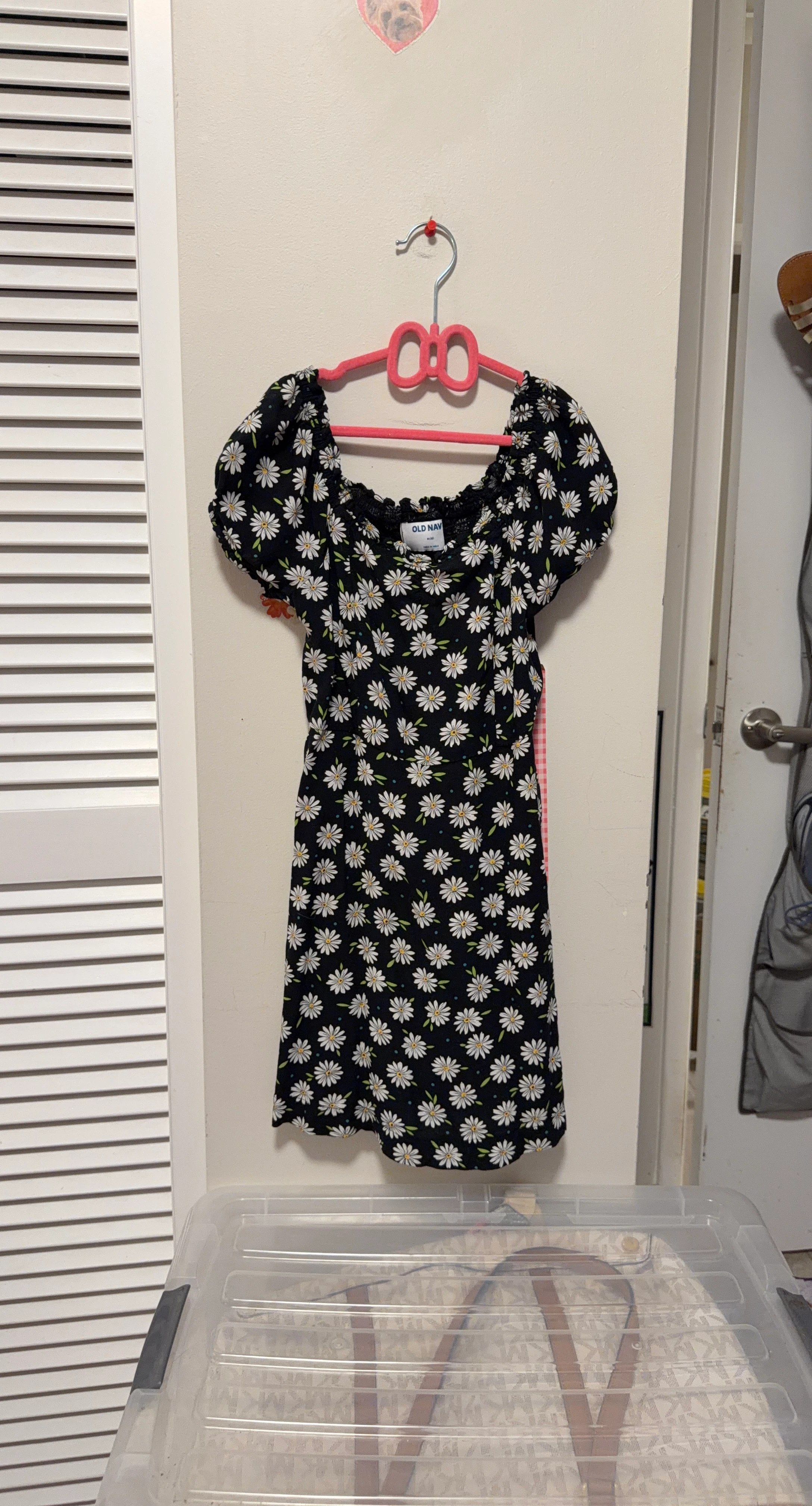 Old Navy Black Daisy Print Puff Sleeve Dress Size 8