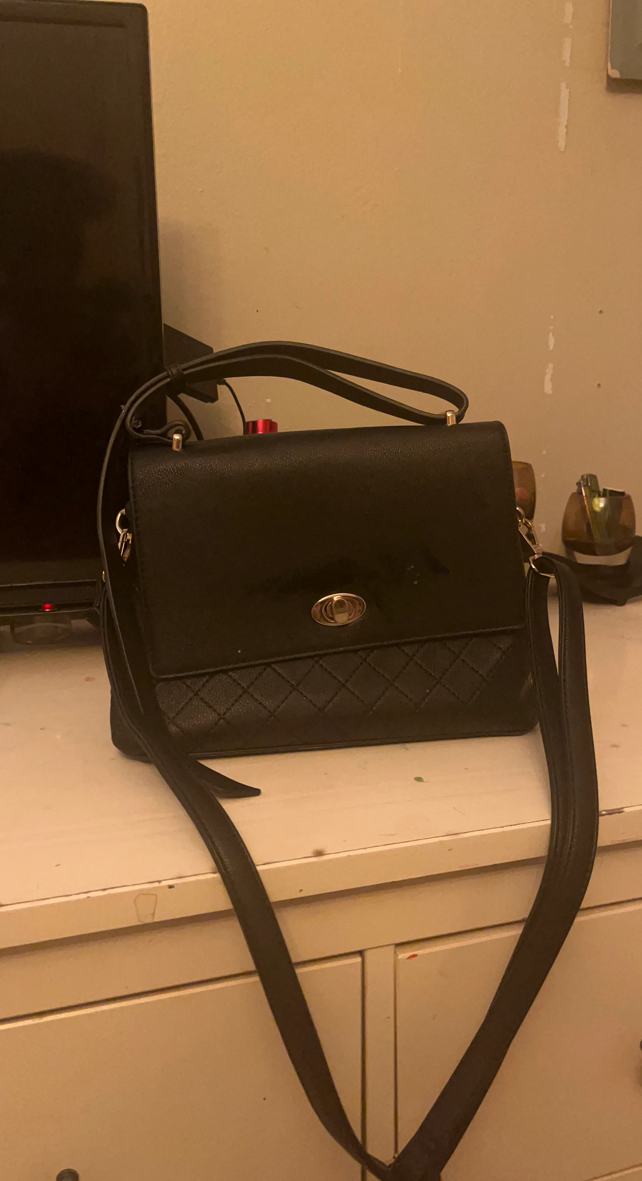 Black Quilted Crossbody Handbag