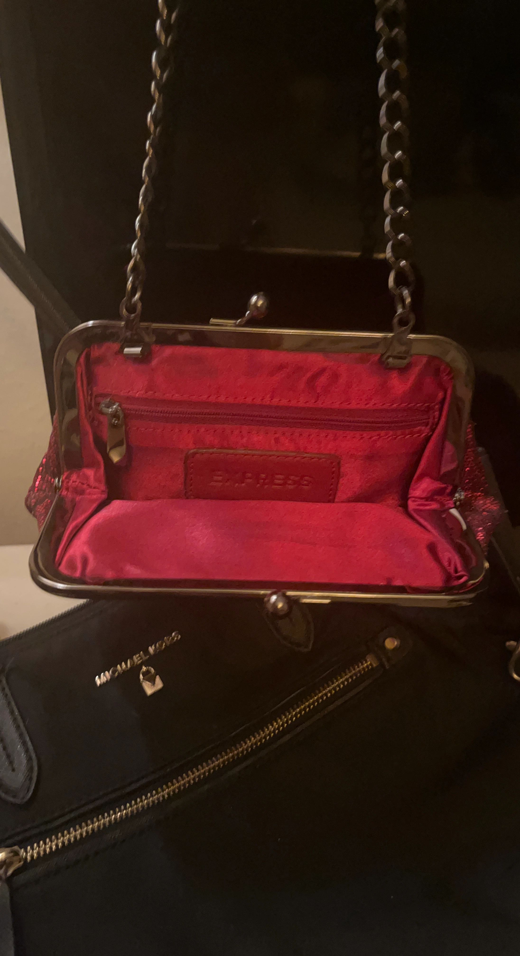 Express Red Sparkle Clutch with Chain