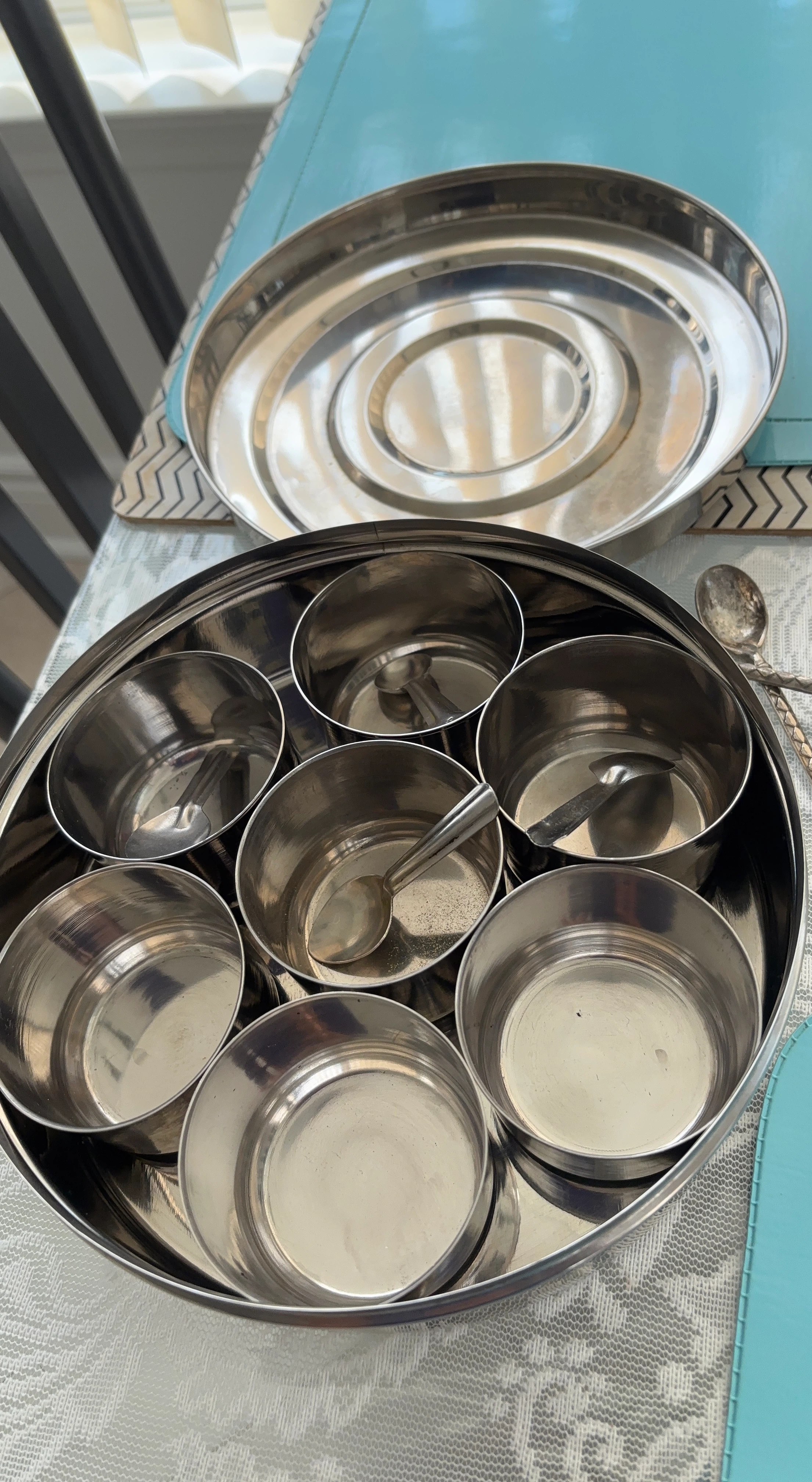 Stainless Steel Spice Box with 7 Bowls and Spoons