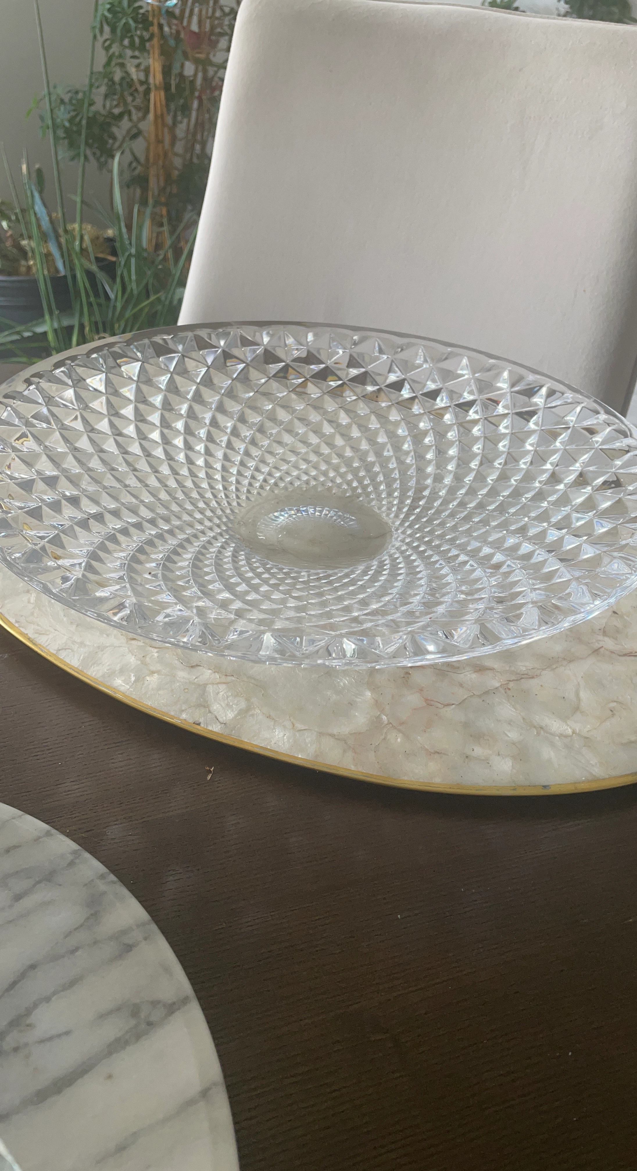 Crystal Cut Serving Platter with Mother of Pearl Base