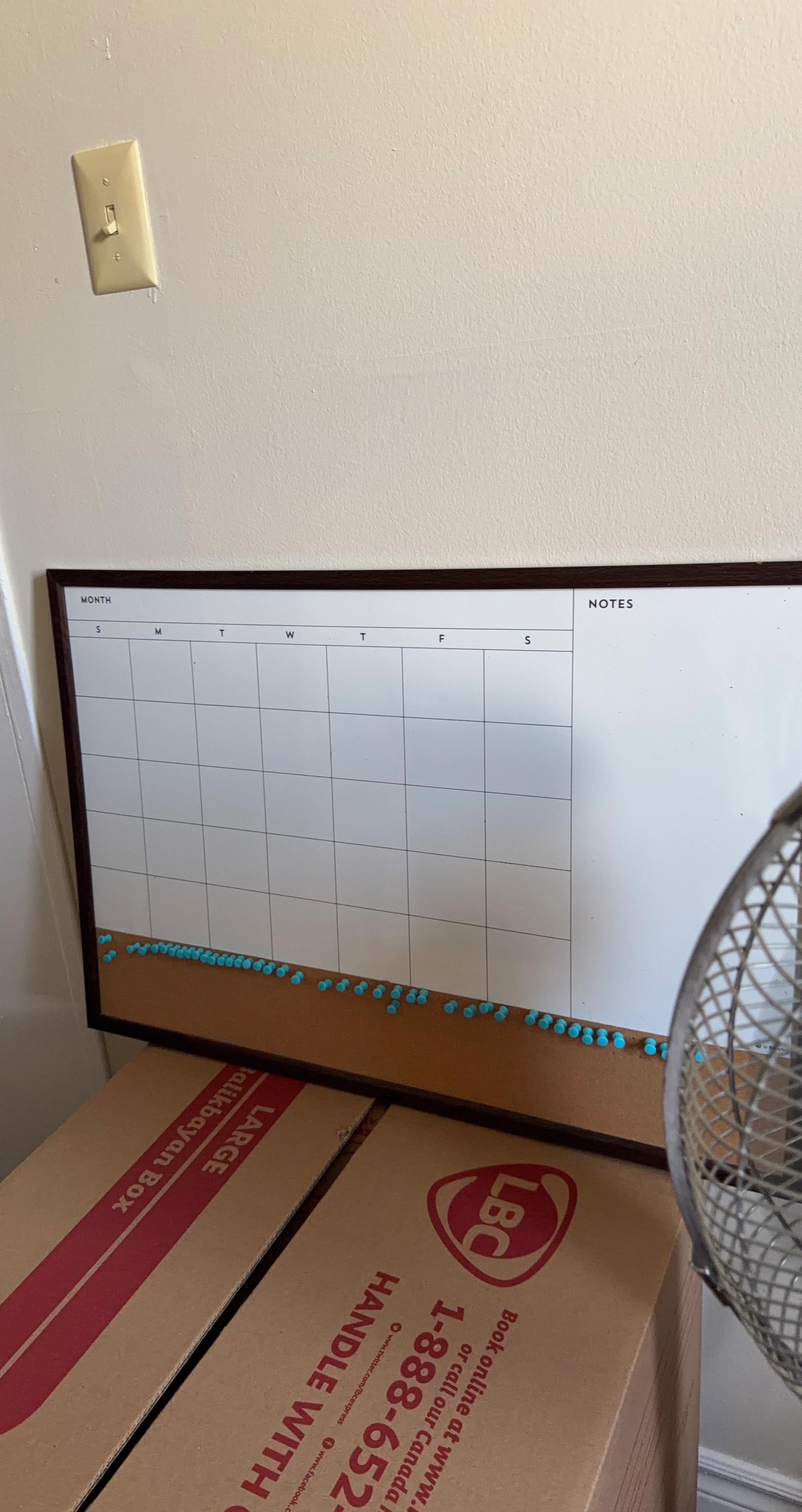 Wall Mountable Monthly Calendar Whiteboard with Cork Strip