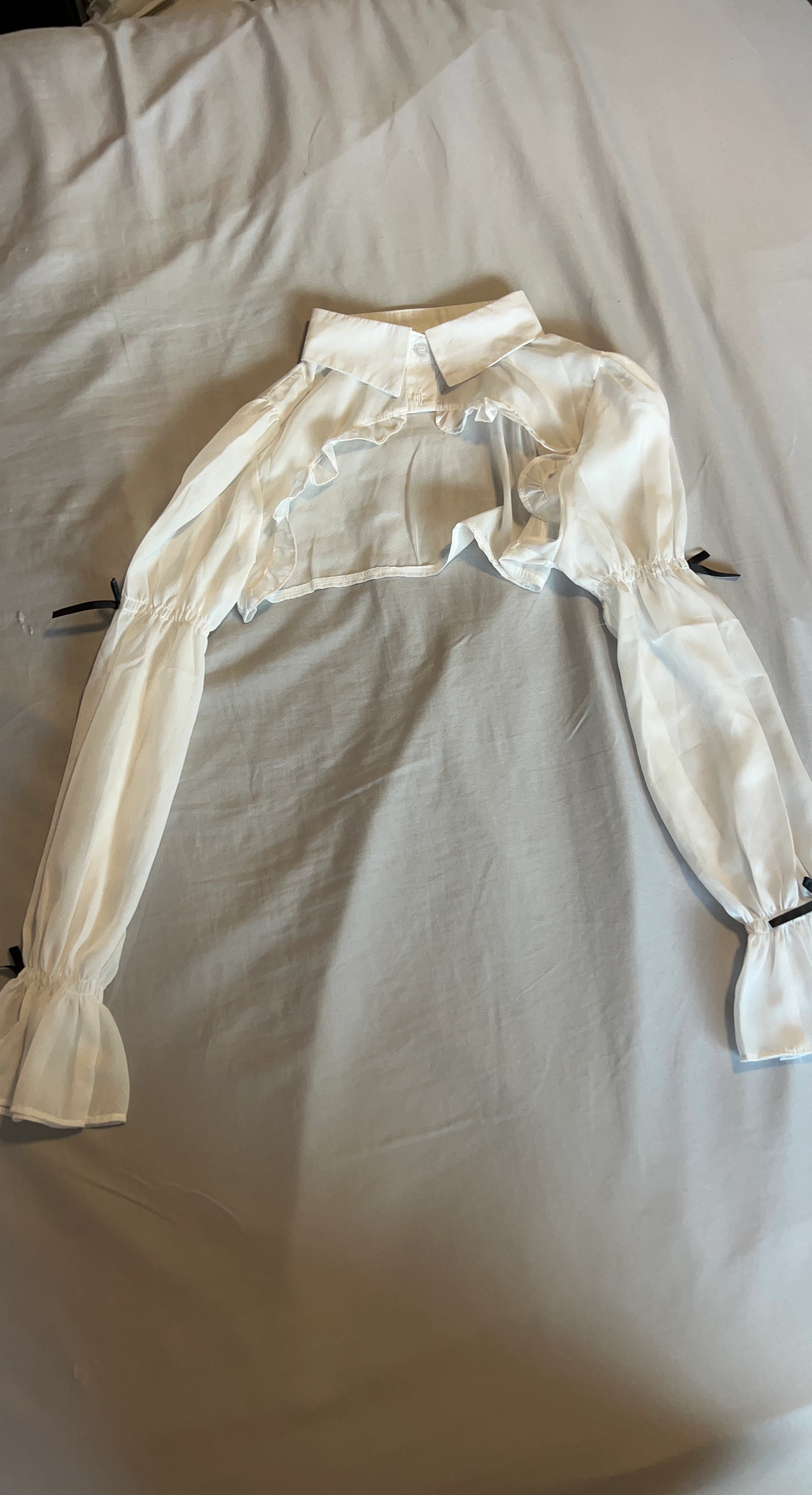 White Sheer Cropped Bolero with Ruffles and Bows