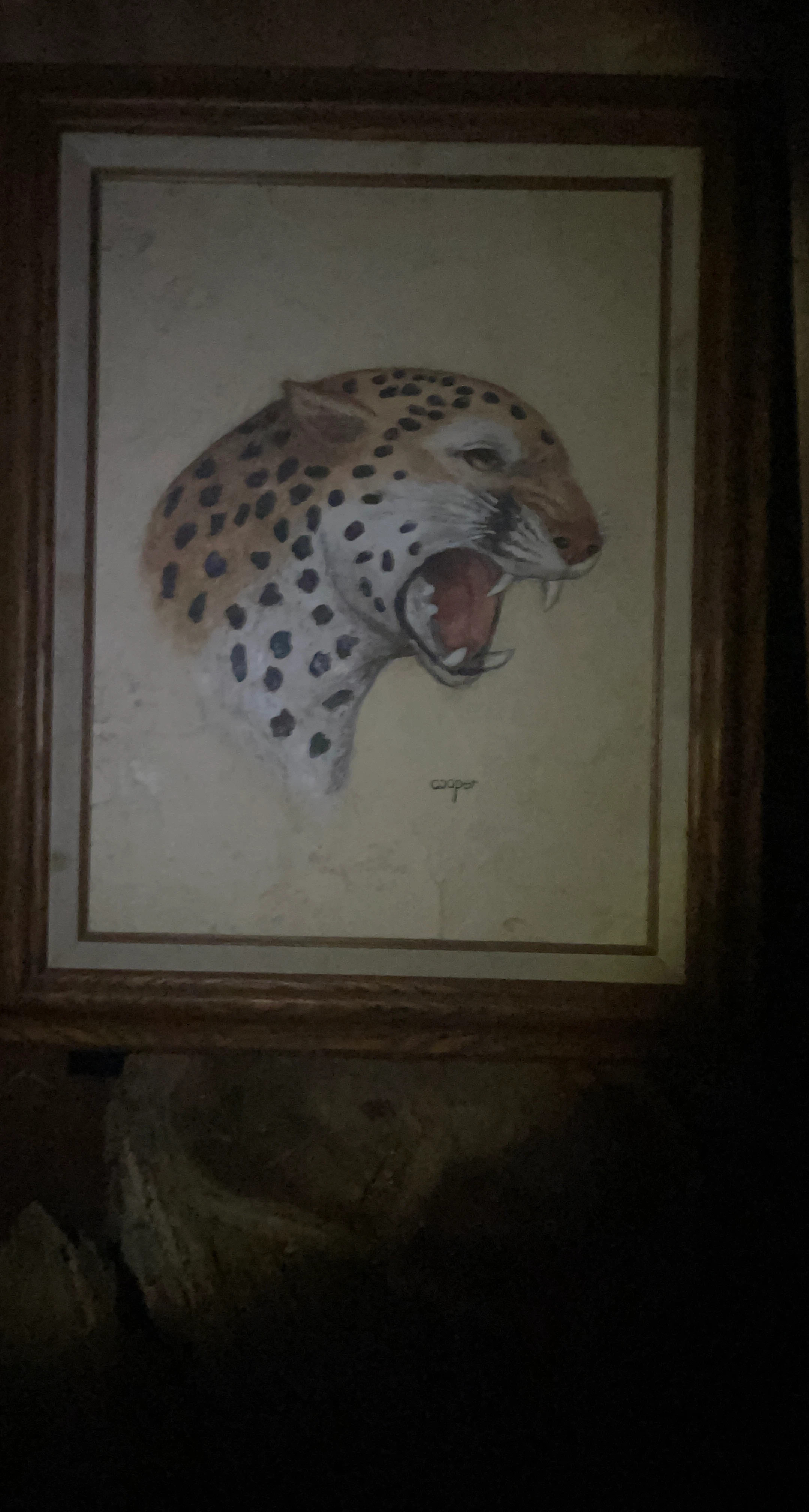 Framed Painting of a Roaring Cheetah Head
