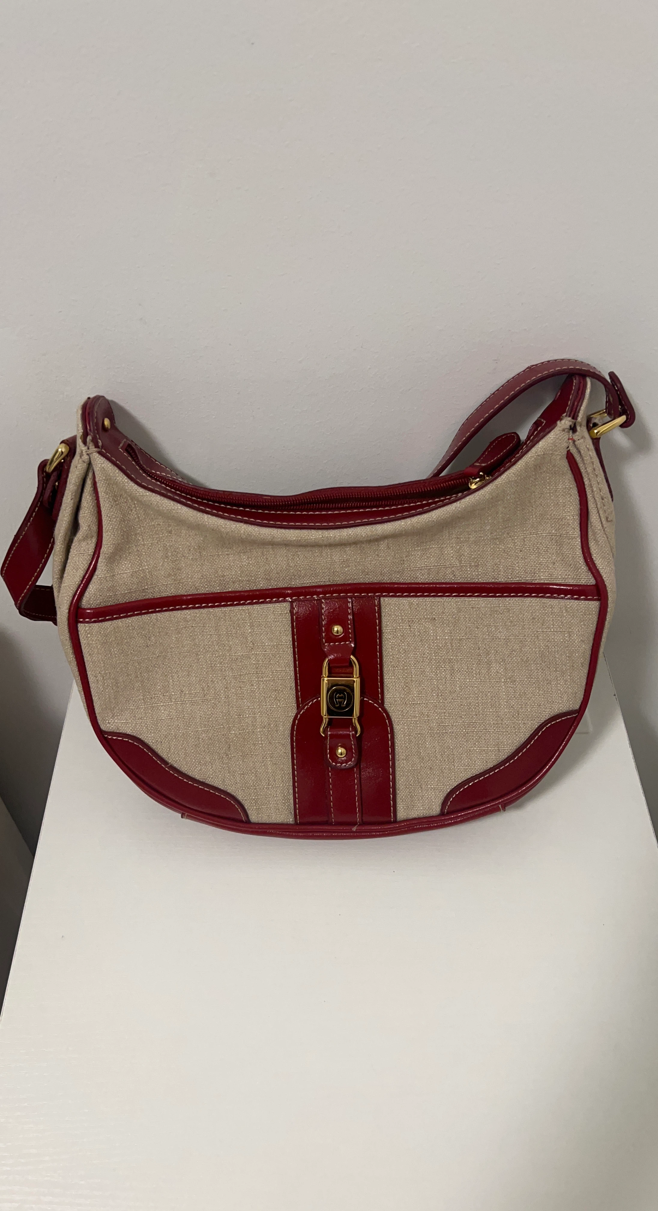 Tan and Red Shoulder Bag