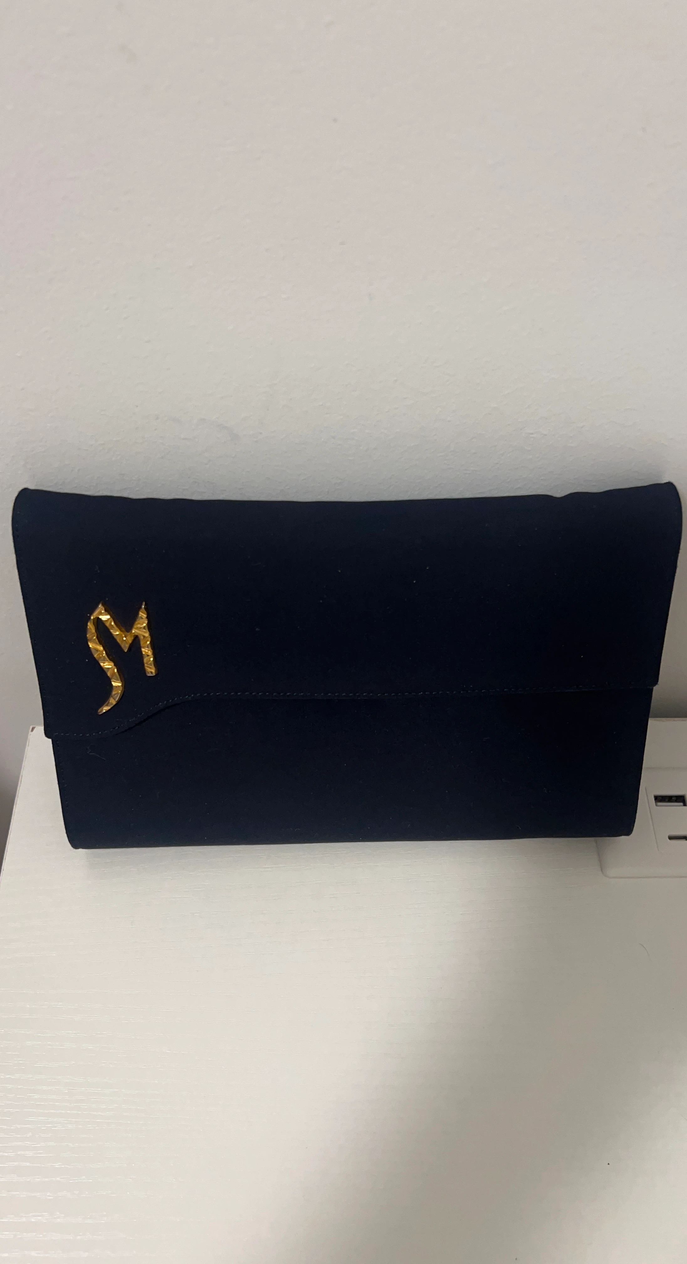 Navy Clutch Bag with Gold 'SM' Logo