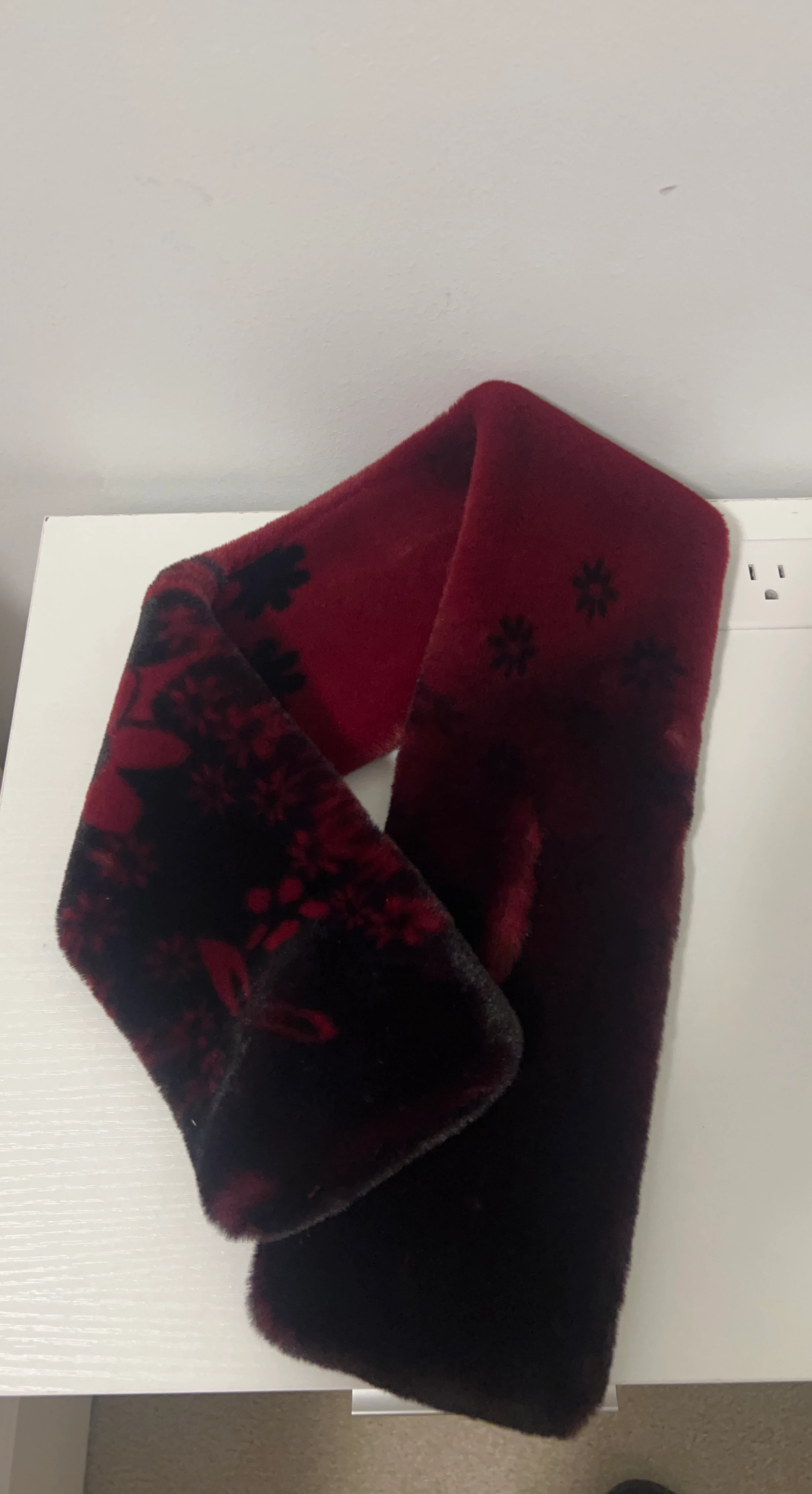Faux Fur Scarf - Burgundy & Black Floral Print
