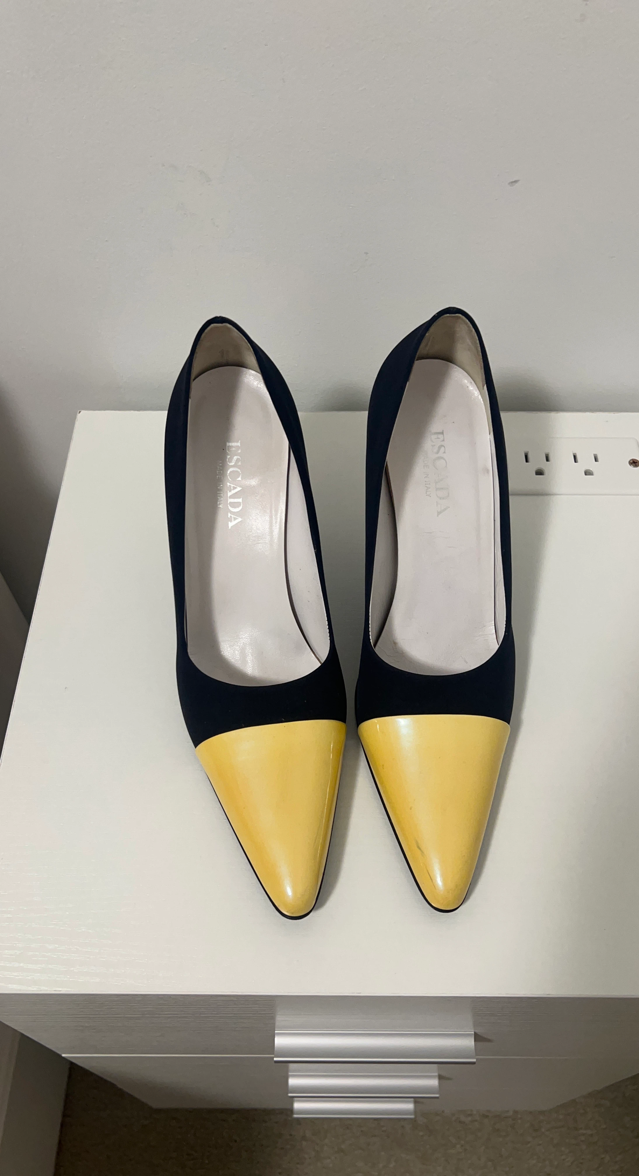 Escada navy and yellow block heels